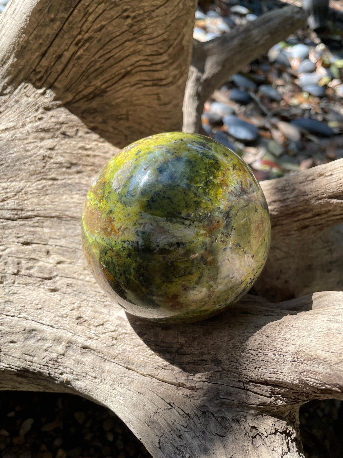 Polished Green Opal Sphere with wood stand From Madagascar, Specimen 1054g 2lbs 5.2oz 95mm 3.7"g Mineral Crystal