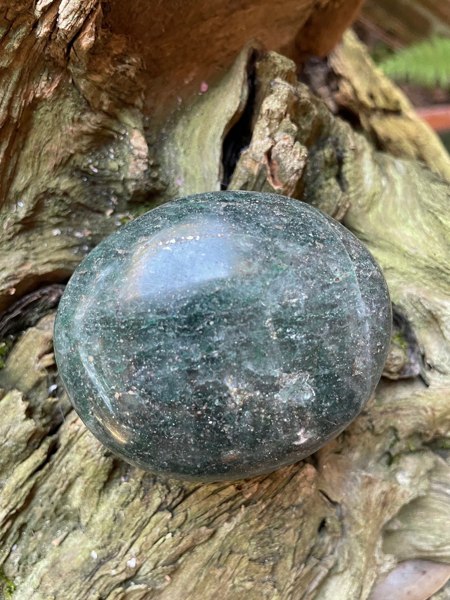 Deep Green Fuchsite palm stone 176.6g Specimen From Madagascar Crystals Minerals