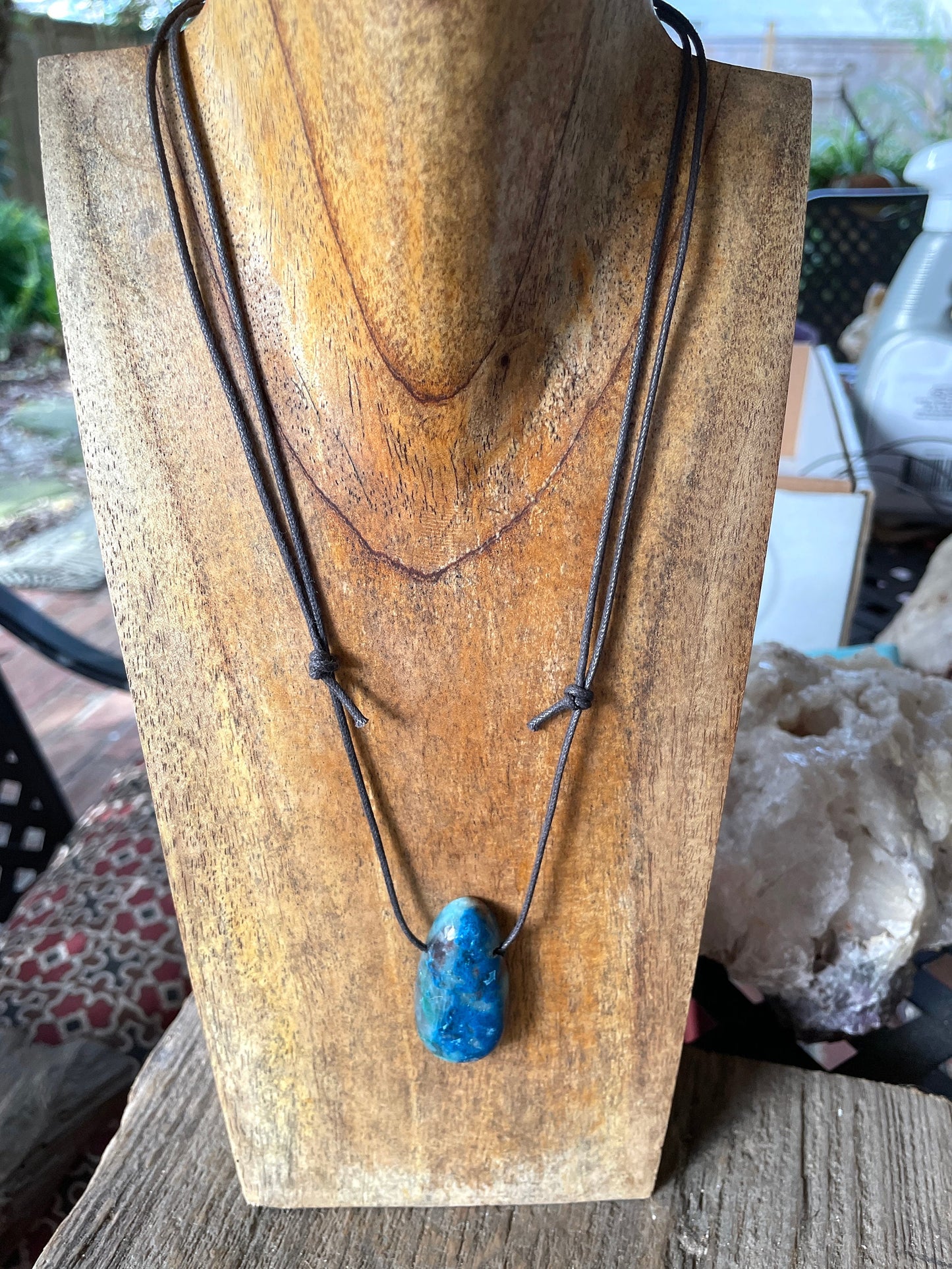 Polished and Drilled Blue Shattakite and Chrysocolla 66mm 2.6" long Pendant/Necklace From Shaba Zaire *sight damage