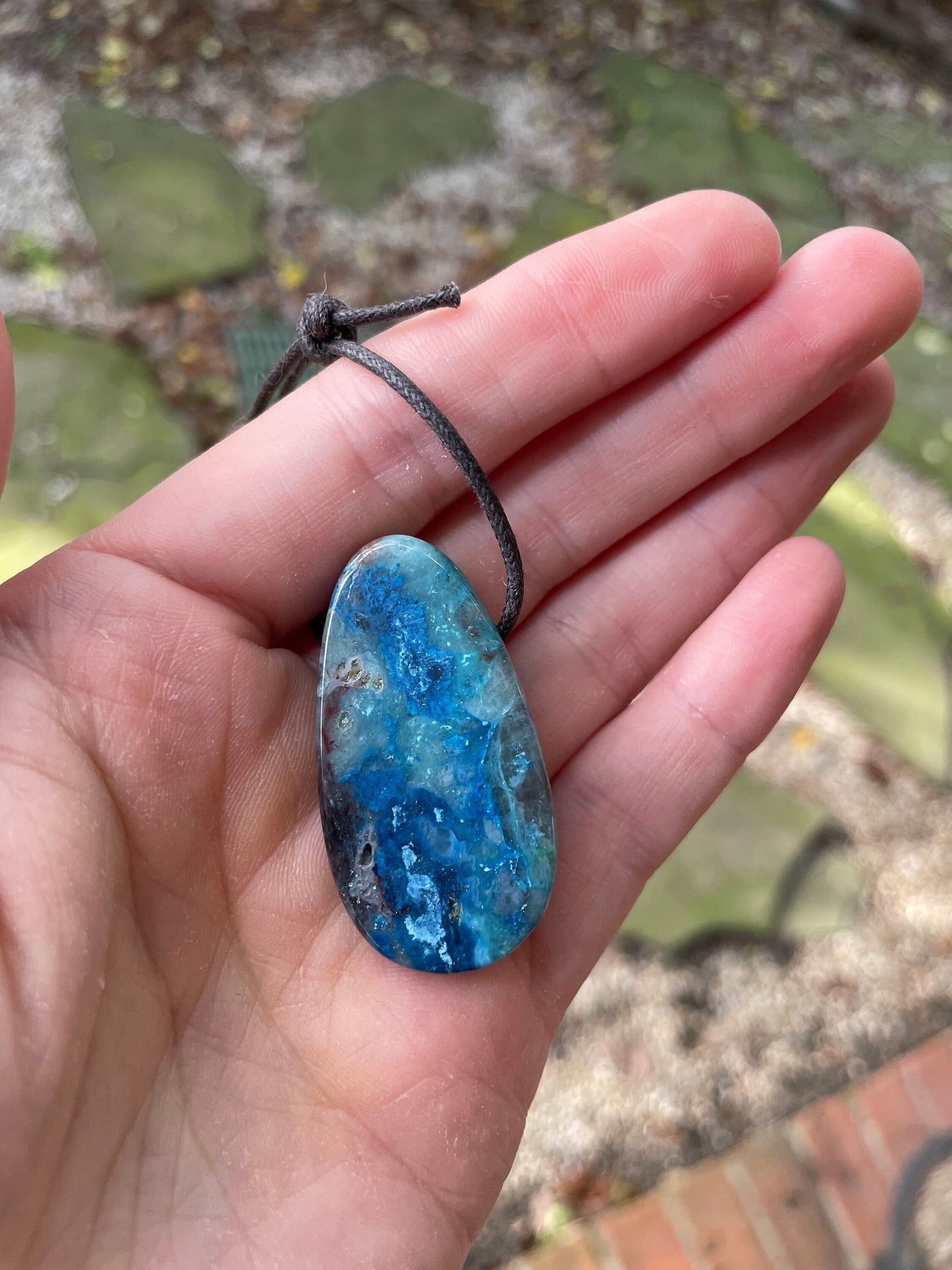 Polished and Drilled Blue Shattakite and Chrysocolla 66mm 2.6" long Pendant/Necklace From Shaba Zaire *sight damage