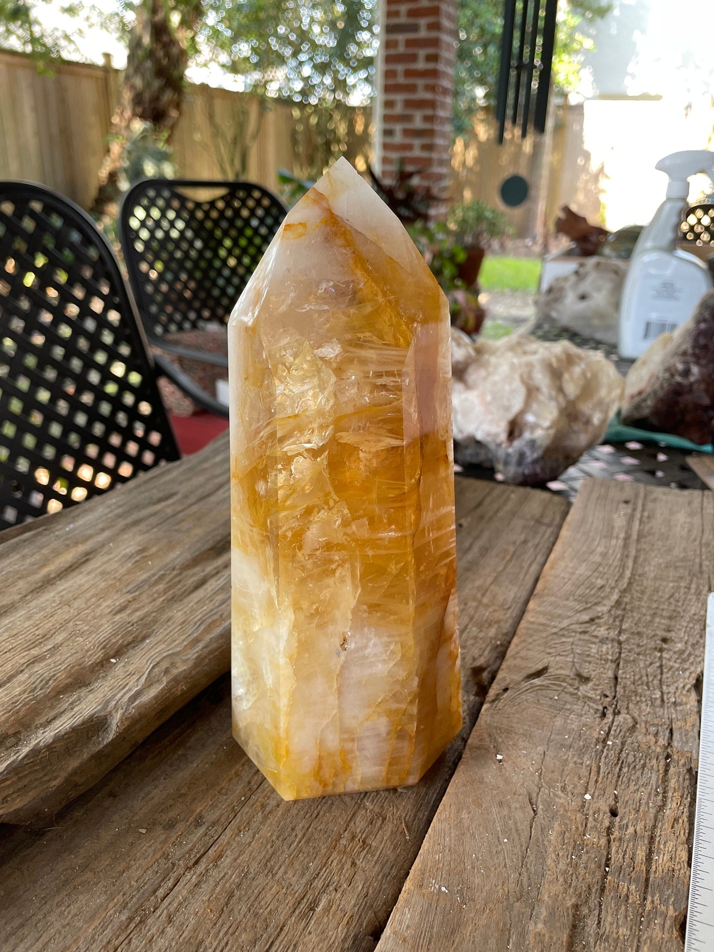 Yellow Golden Healer/Hematoid Iron Quartz Polished Tower 1586g 3lbs 8oz  From Brazil Specimen Mineral Crystal