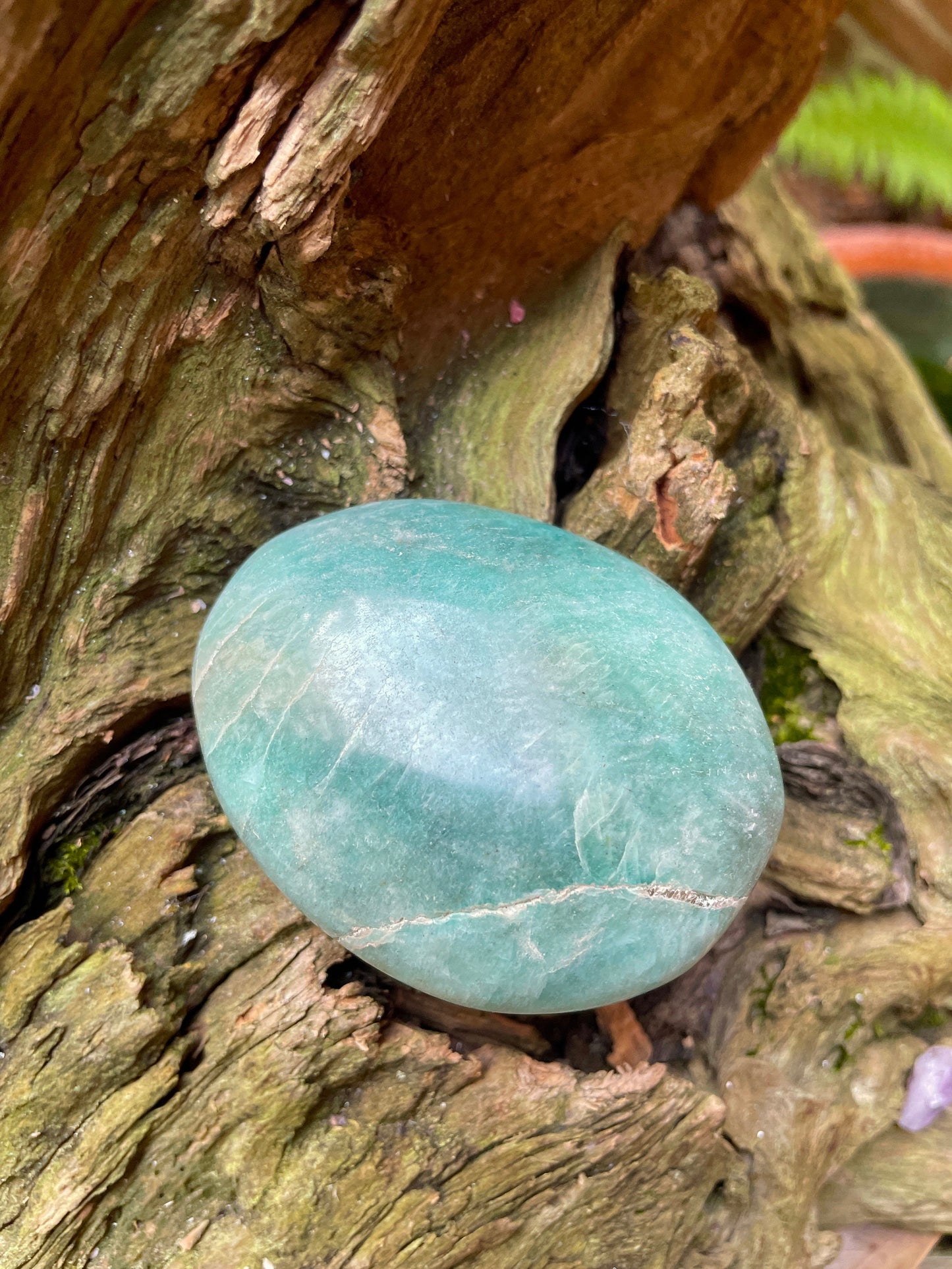 Medium Blue Polished Amazonite Palm Stone 118.9g From Madagascar