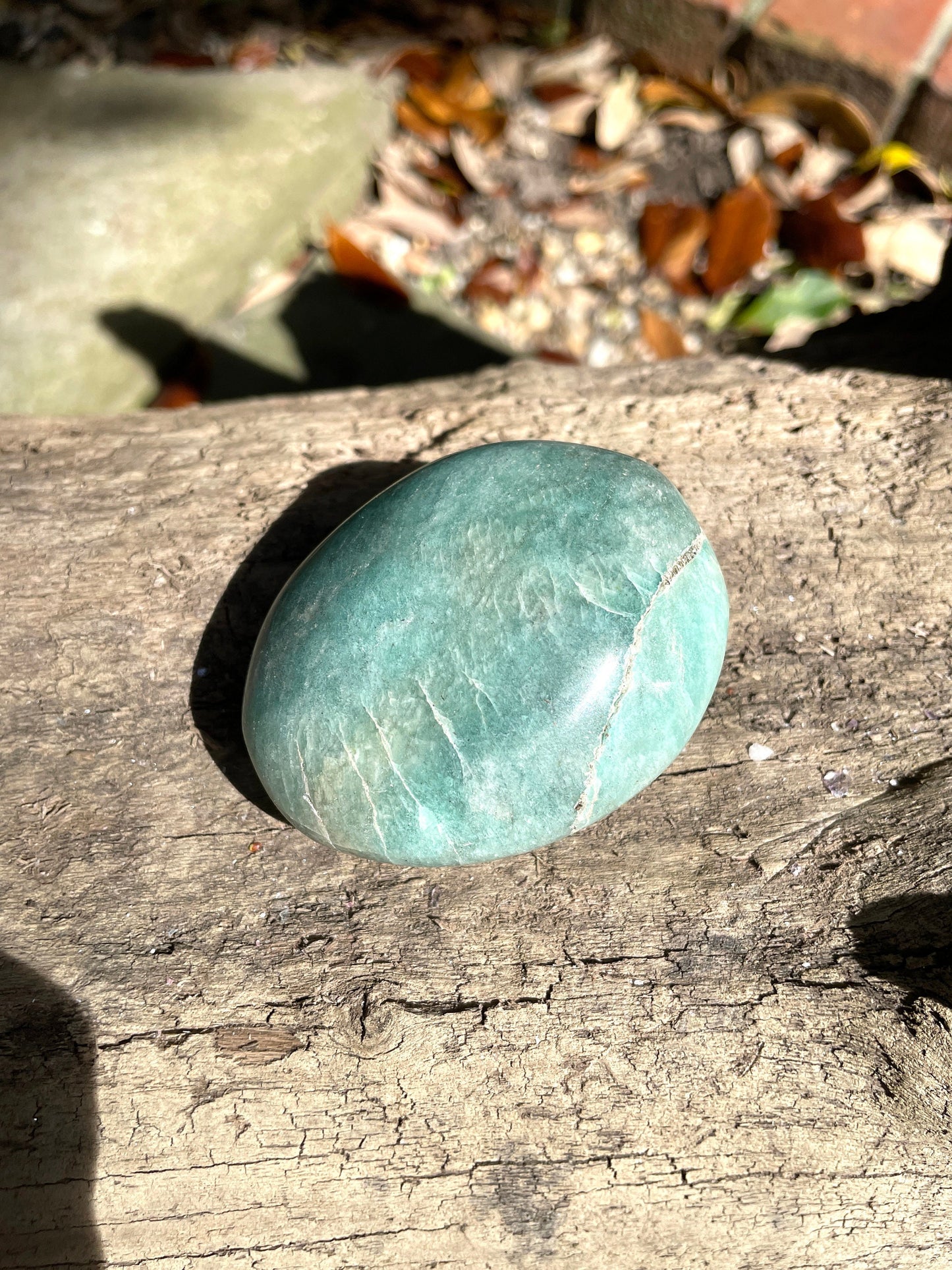 Medium Blue Polished Amazonite Palm Stone 118.9g From Madagascar