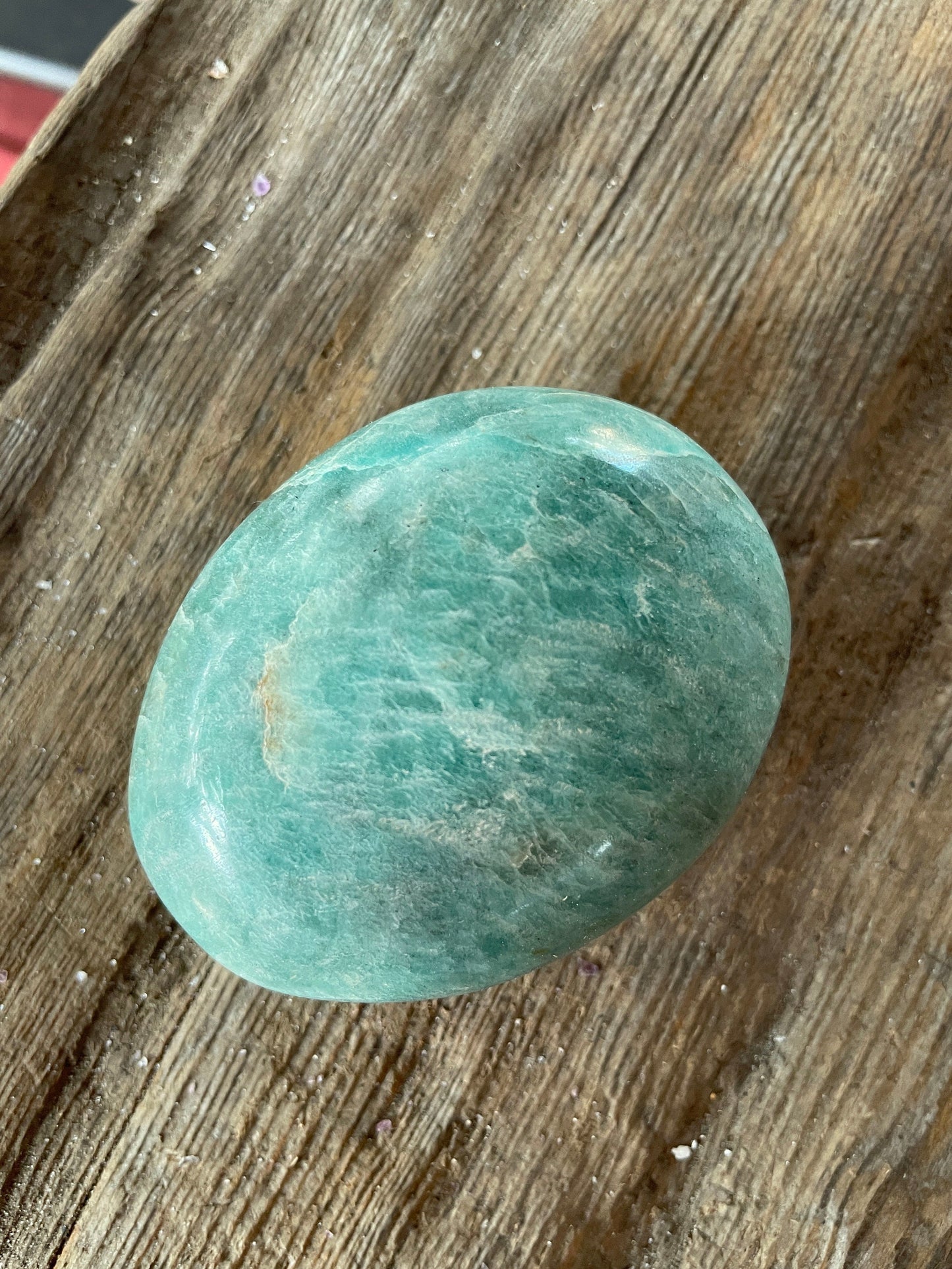 Medium Blue Polished Amazonite Palm Stone 118.9g From Madagascar