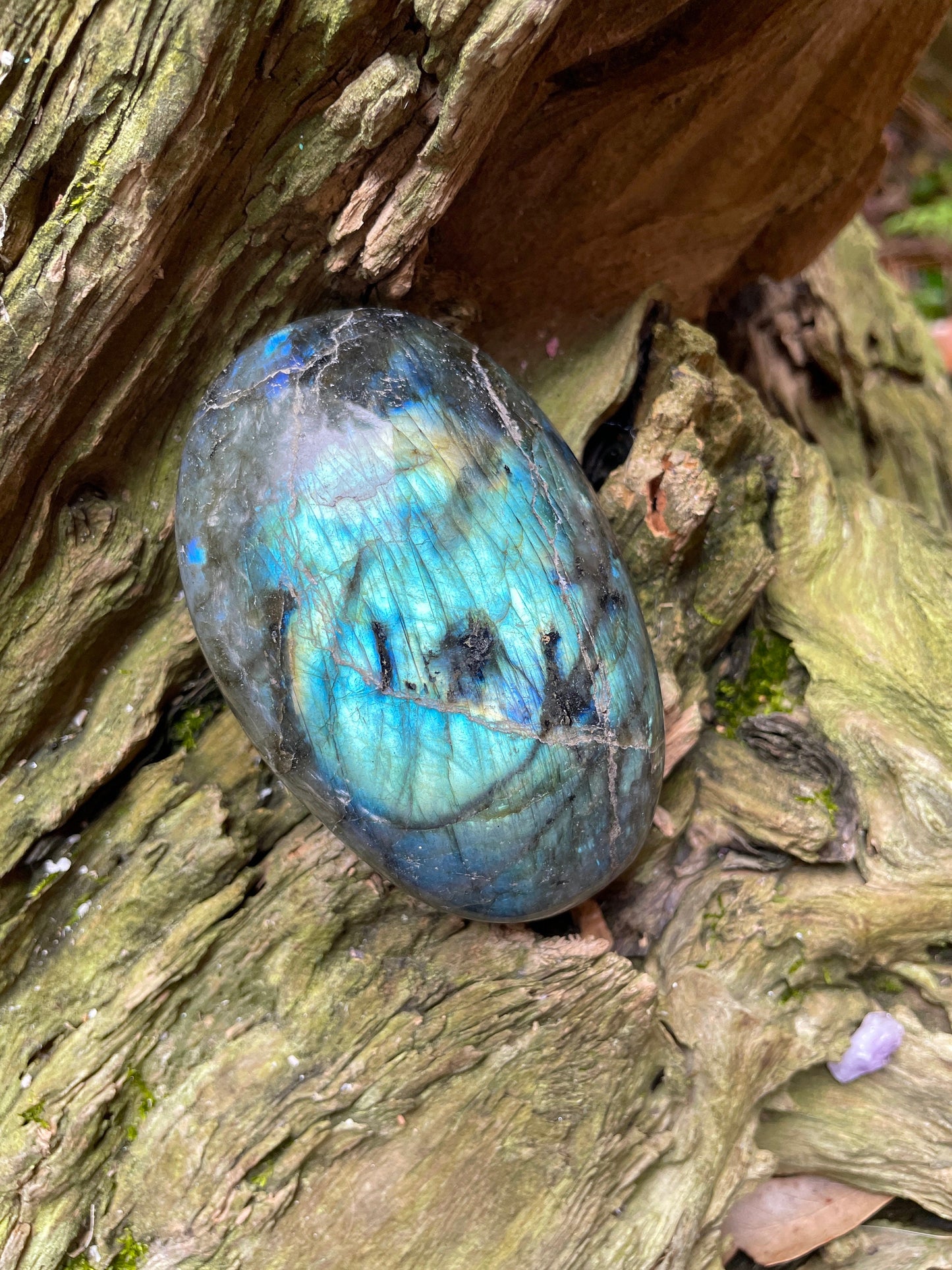 Lovely Polished  Labradorite Palm Stone247.3g Great Flash From Madagascar Mineral Crystal