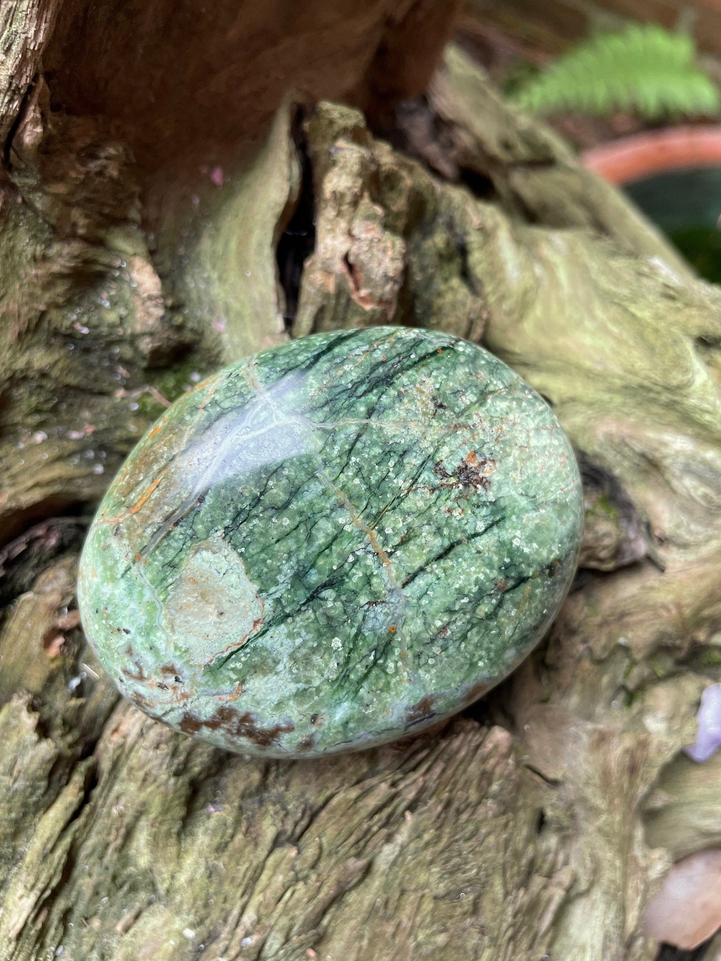 Polished Green Chrysocolla Palm Stone From Madagascar, Specimen 121.1g