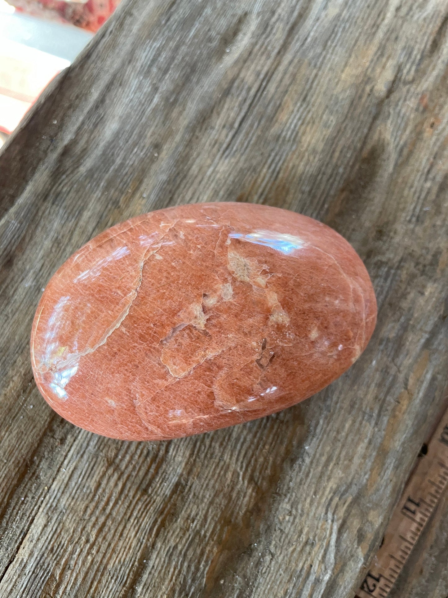 Peach Moonstone Palm Stone Gallete 192.3g Specimen From Madagascar