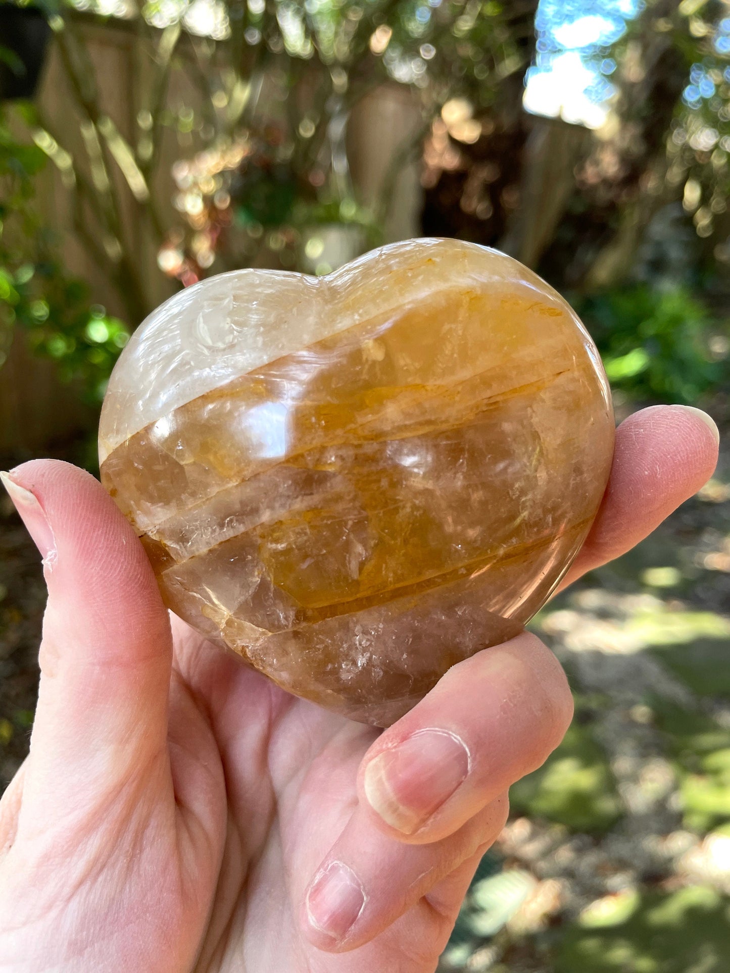 Yellow Golden Healer/Hematoid Quartz Polished Heart Specimen 265.5g Mineral Crystal