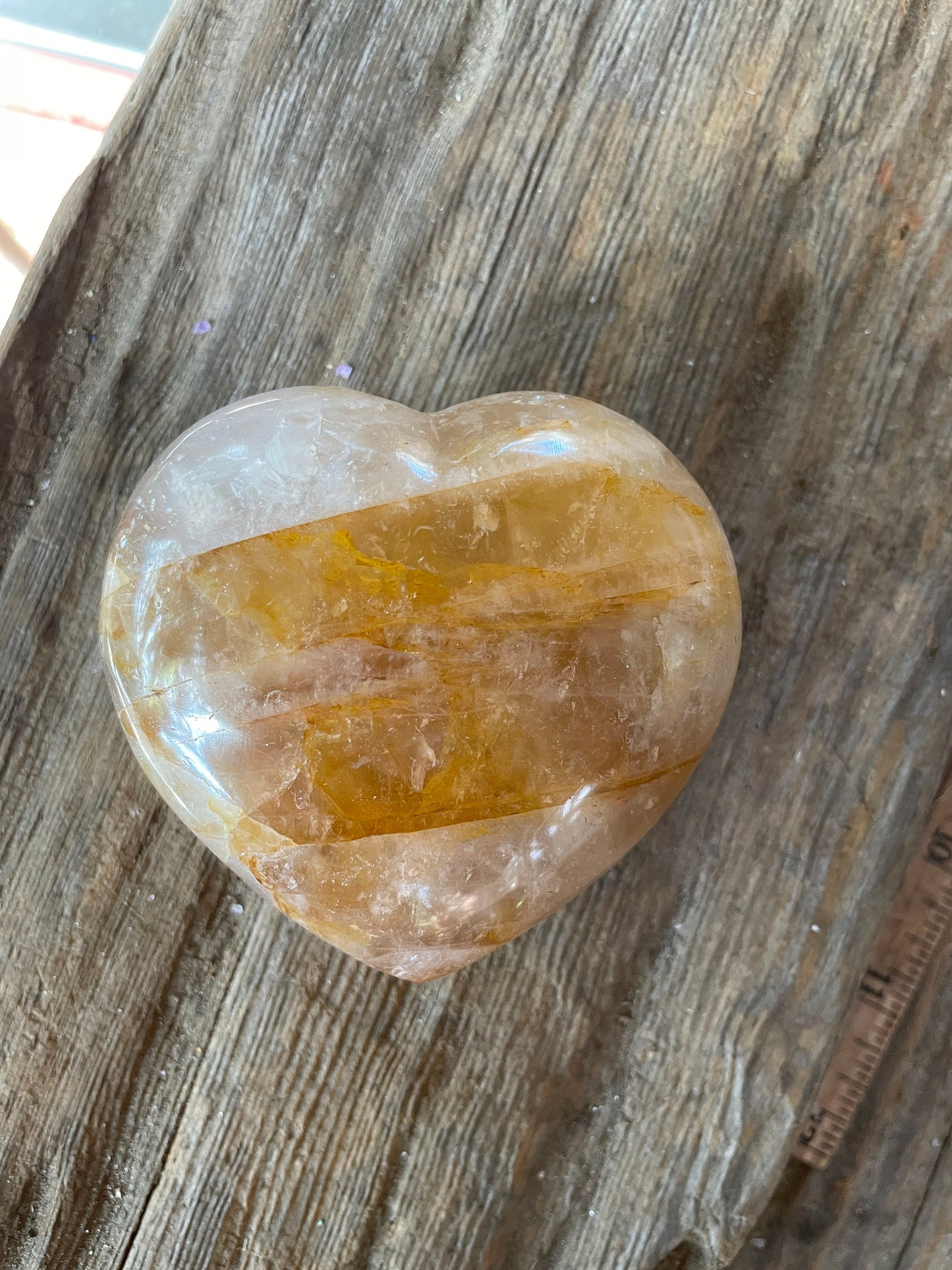 Yellow Golden Healer/Hematoid Quartz Polished Heart Specimen 265.5g Mineral Crystal