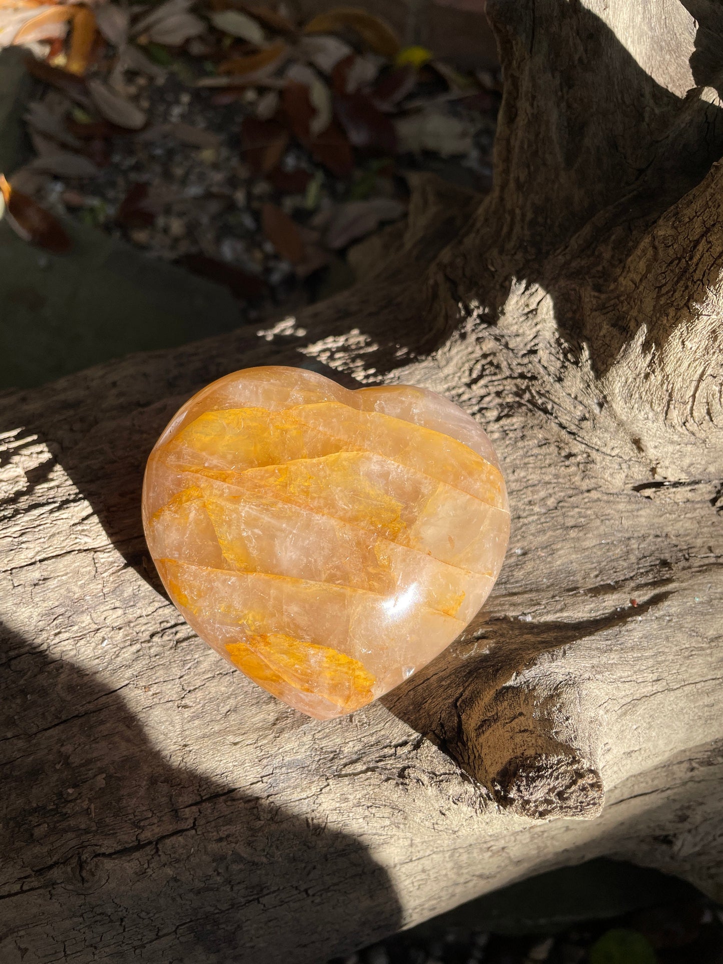 Yellow Golden Healer/Hematoid Quartz Polished Heart Specimen 265.5g Mineral Crystal