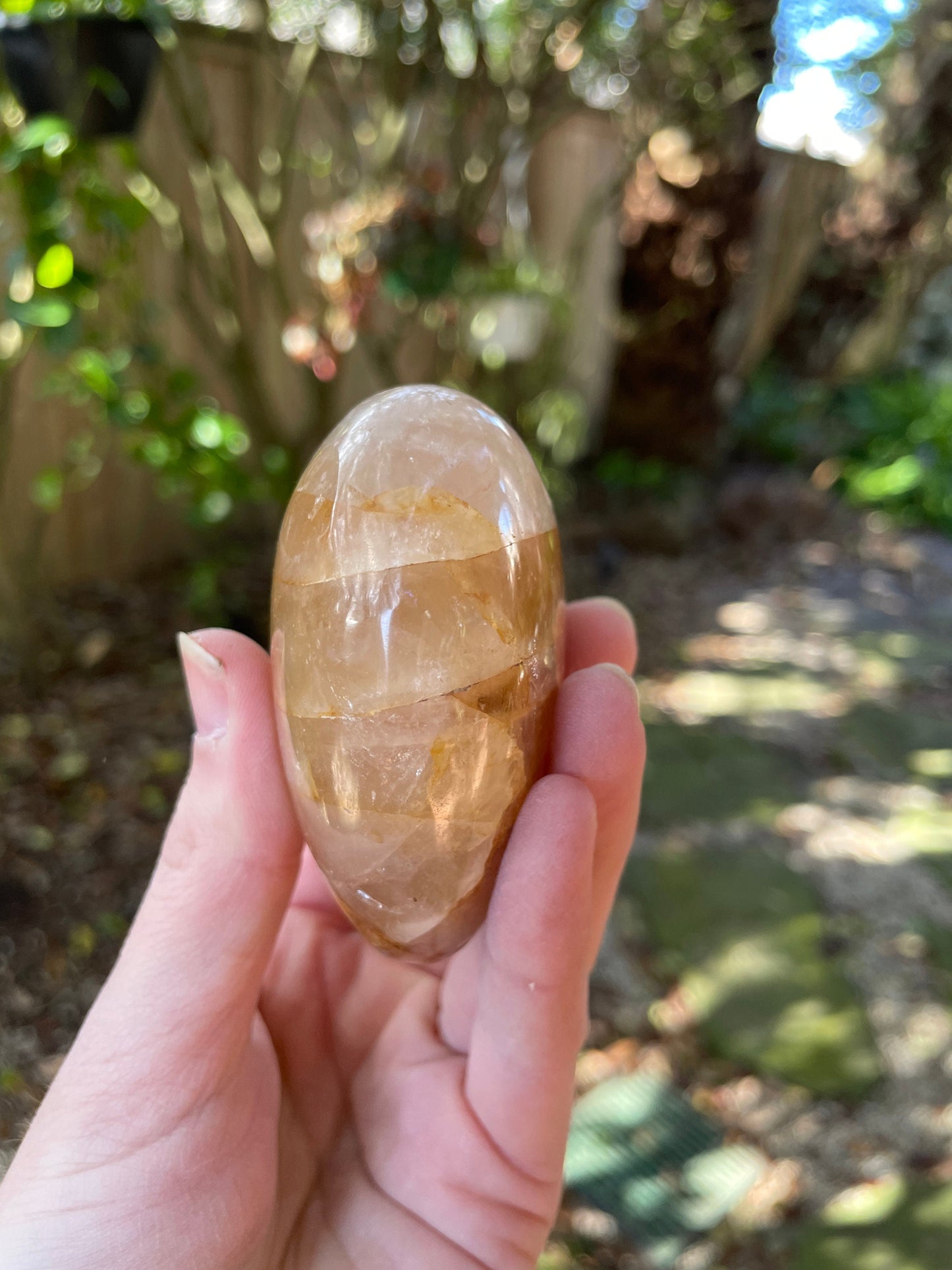Yellow Golden Healer/Hematoid Quartz Polished Heart Specimen 265.5g Mineral Crystal