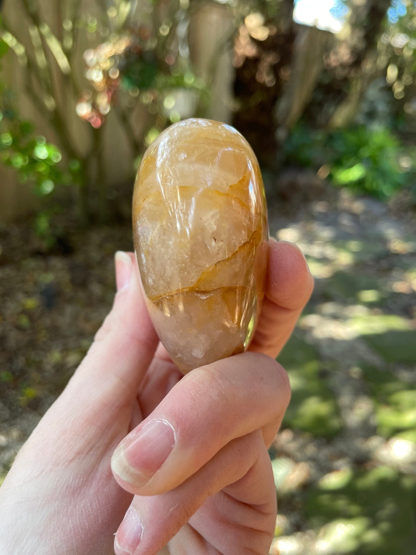 Yellow Golden Healer/Hematoid Quartz Polished Heart Specimen 265.5g Mineral Crystal