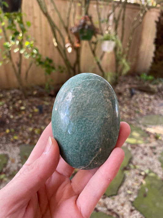 Medium Blue Polished Amazonite Palm Stone 136.1g From Madagascar