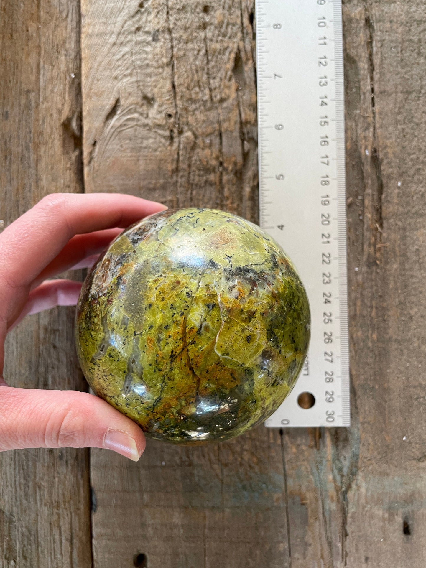 Polished Green Opal Sphere with wood stand From Madagascar, Specimen 1054g 2lbs 5.2oz 95mm 3.7"g Mineral Crystal