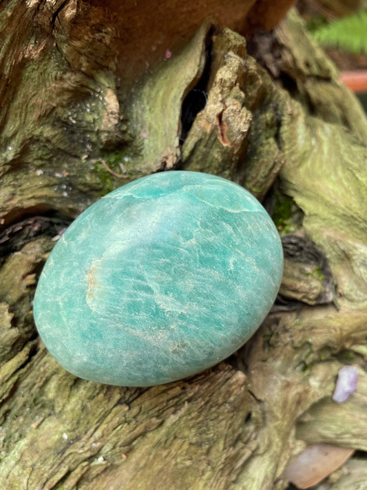 Medium Blue Polished Amazonite Palm Stone 118.9g From Madagascar