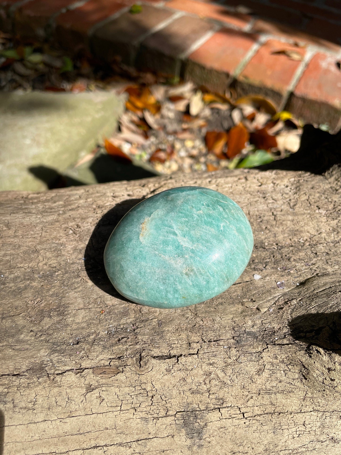 Medium Blue Polished Amazonite Palm Stone 118.9g From Madagascar