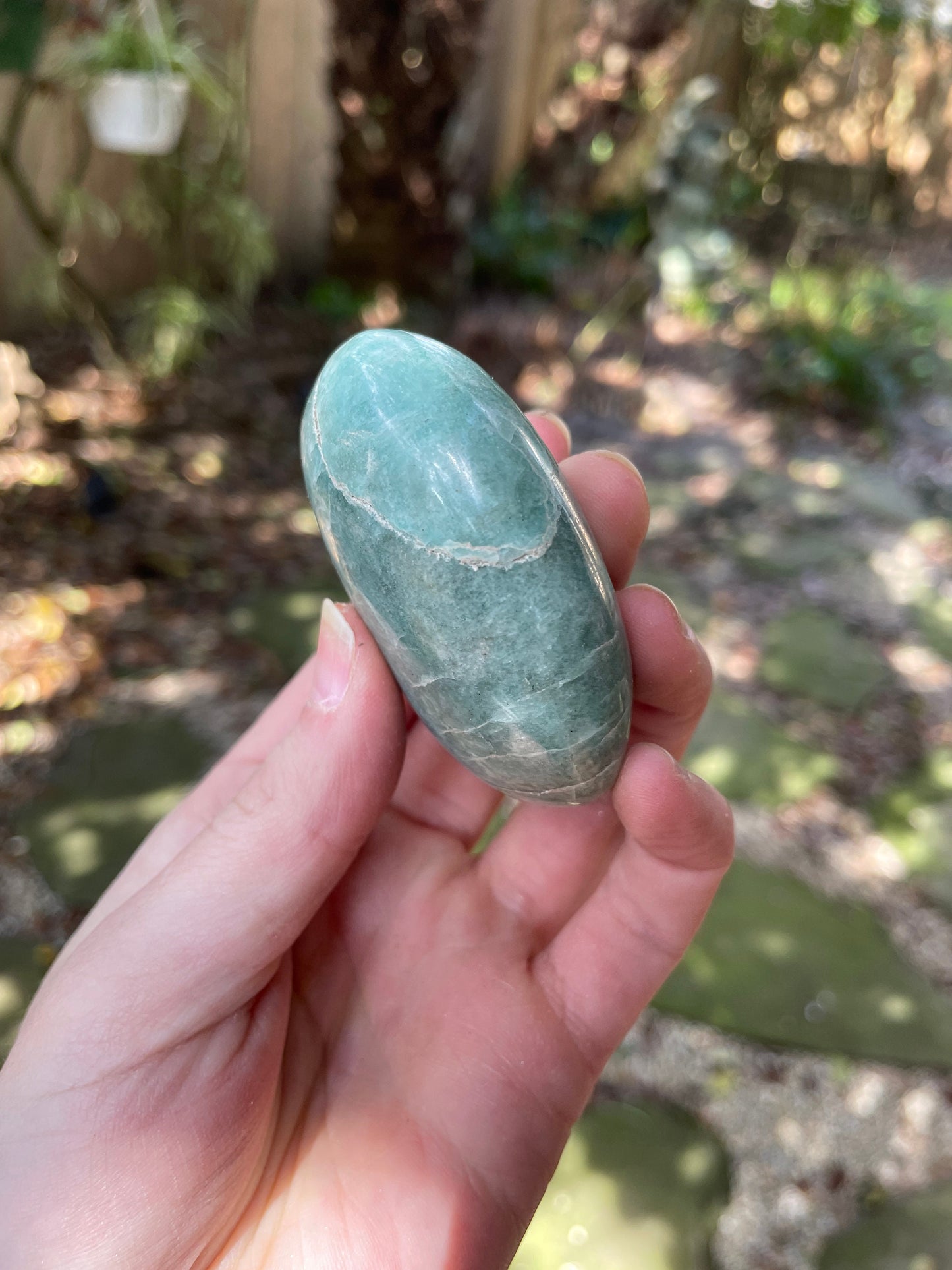 Medium Blue Polished Amazonite Palm Stone 118.9g From Madagascar