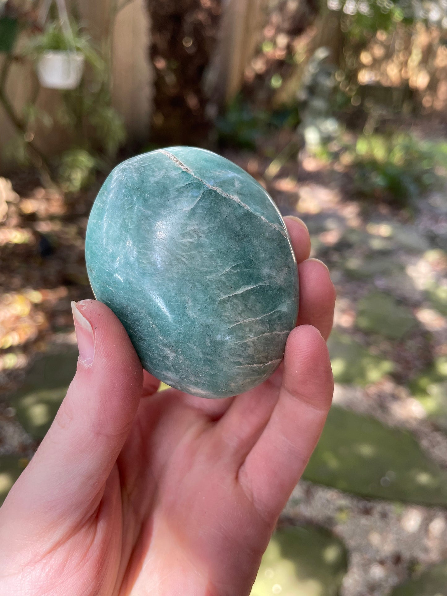 Medium Blue Polished Amazonite Palm Stone 118.9g From Madagascar