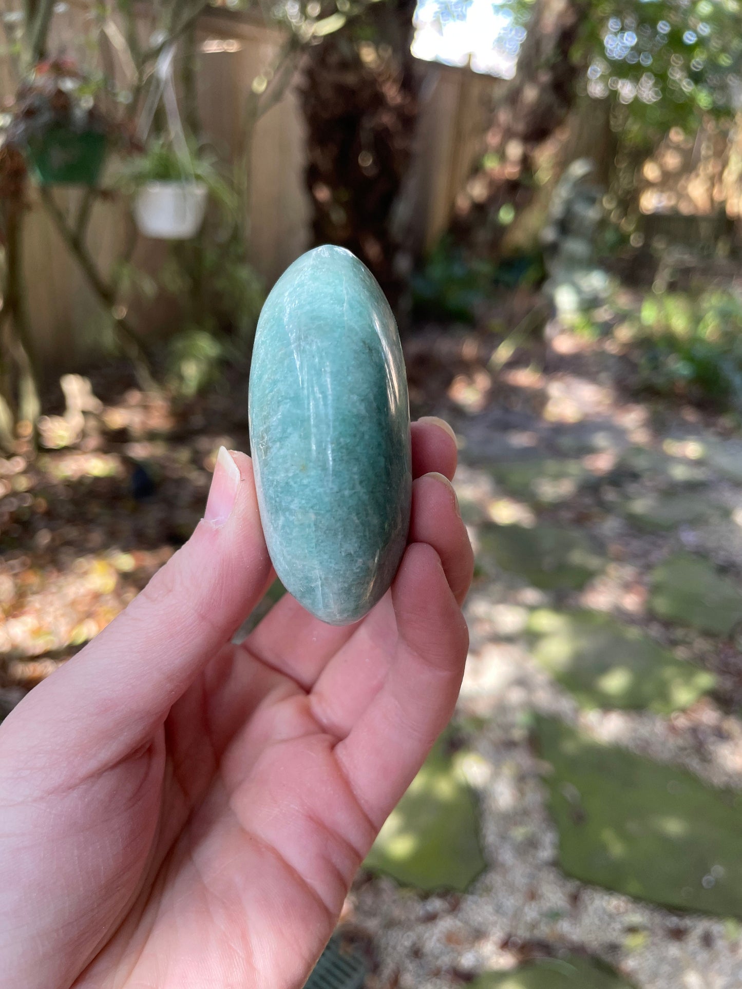 Medium Blue Polished Amazonite Palm Stone 118.9g From Madagascar