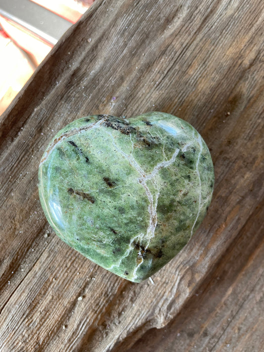 Polished Green Chrysocolla Heart Stone From Madagascar, Specimen 300.8g