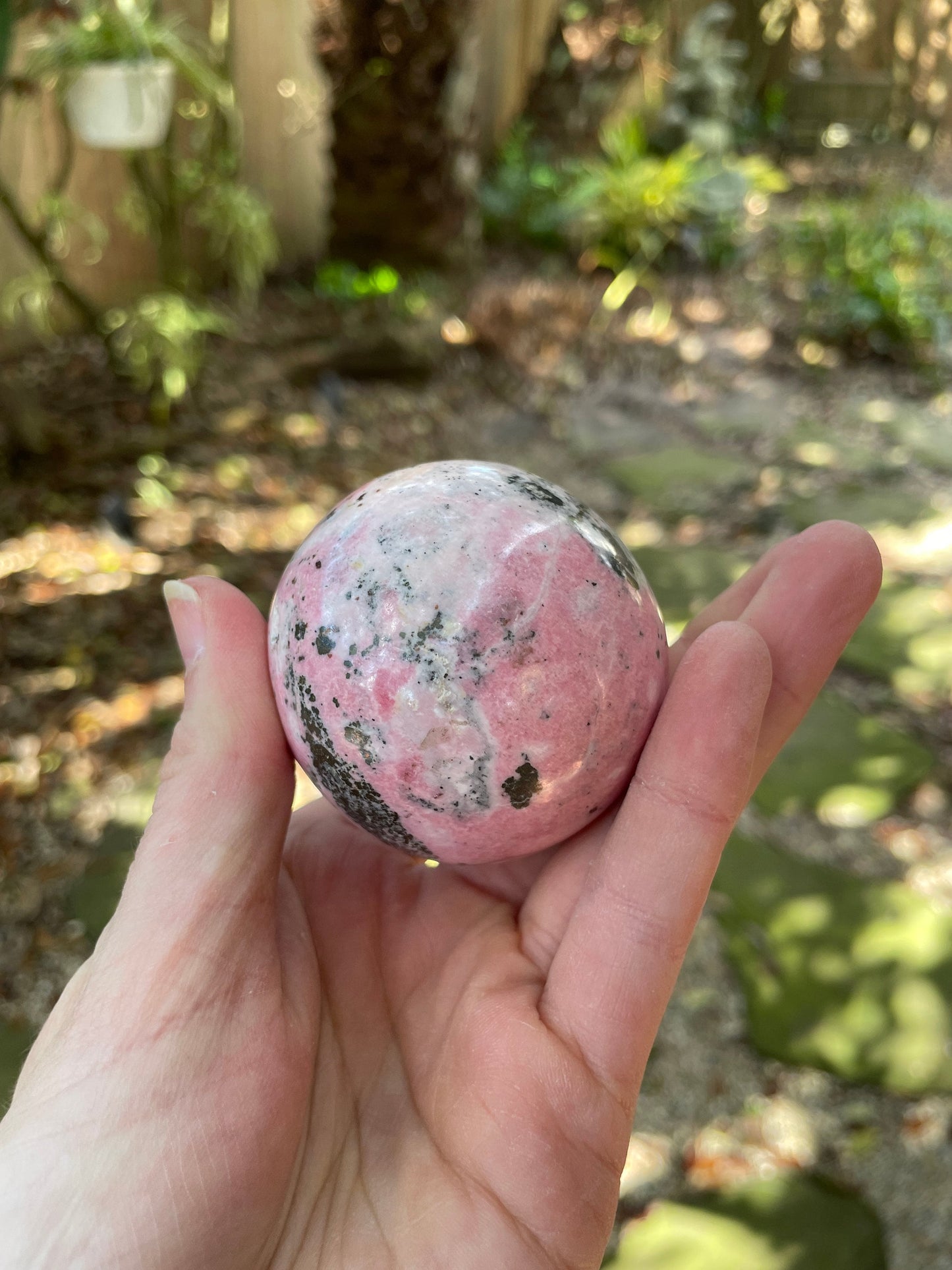 Rhodochrosite Sphere with Wooden Stand Specimen 319g 36mm 2.1" From Peru Mineral Crystal