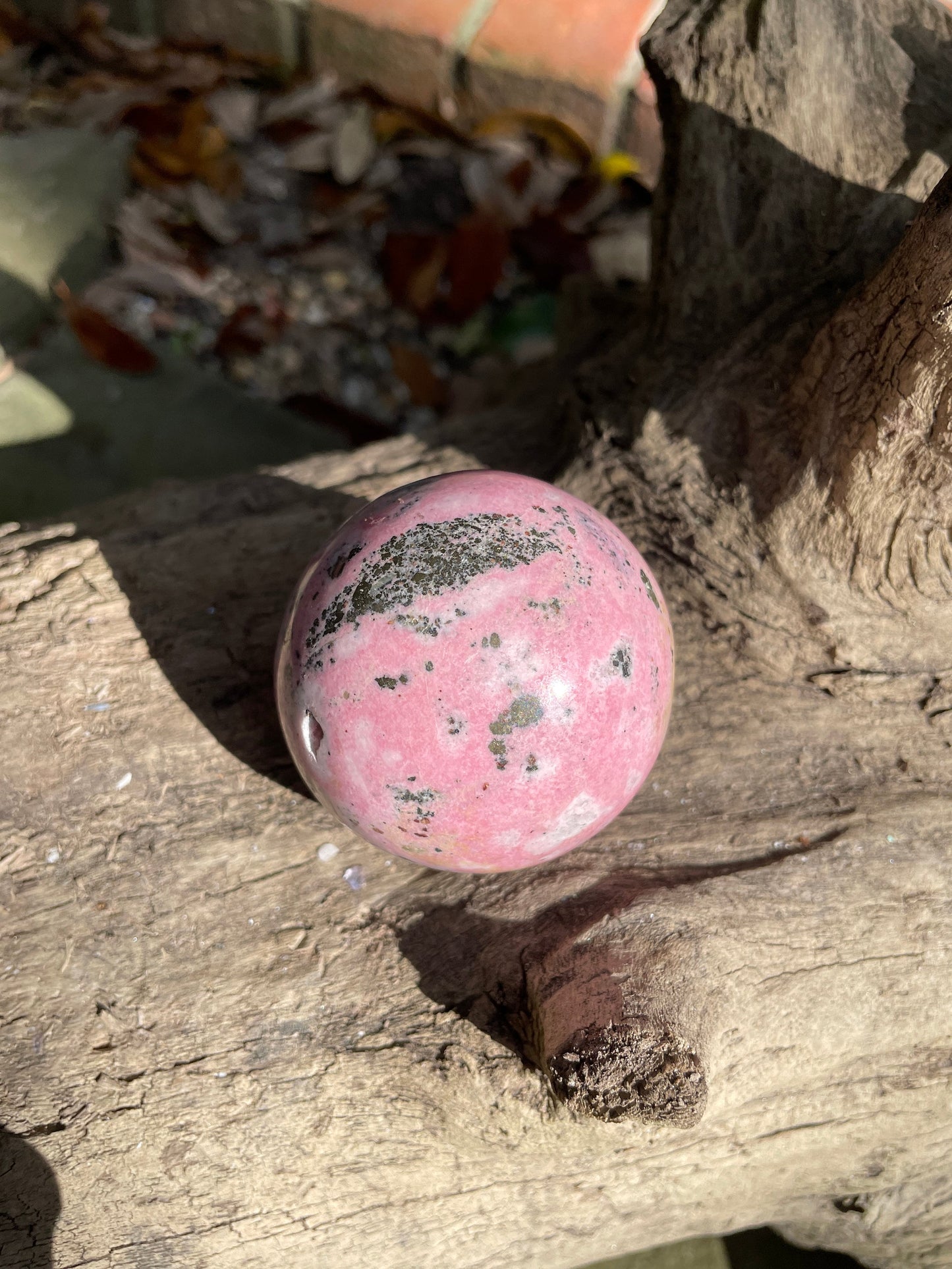 Rhodochrosite Sphere with Wooden Stand Specimen 319g 36mm 2.1" From Peru Mineral Crystal