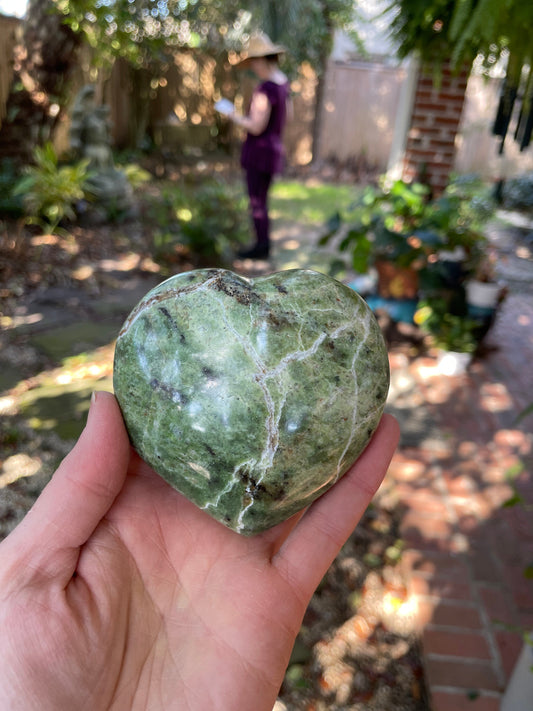 Polished Green Chrysocolla Heart Stone From Madagascar, Specimen 300.8g