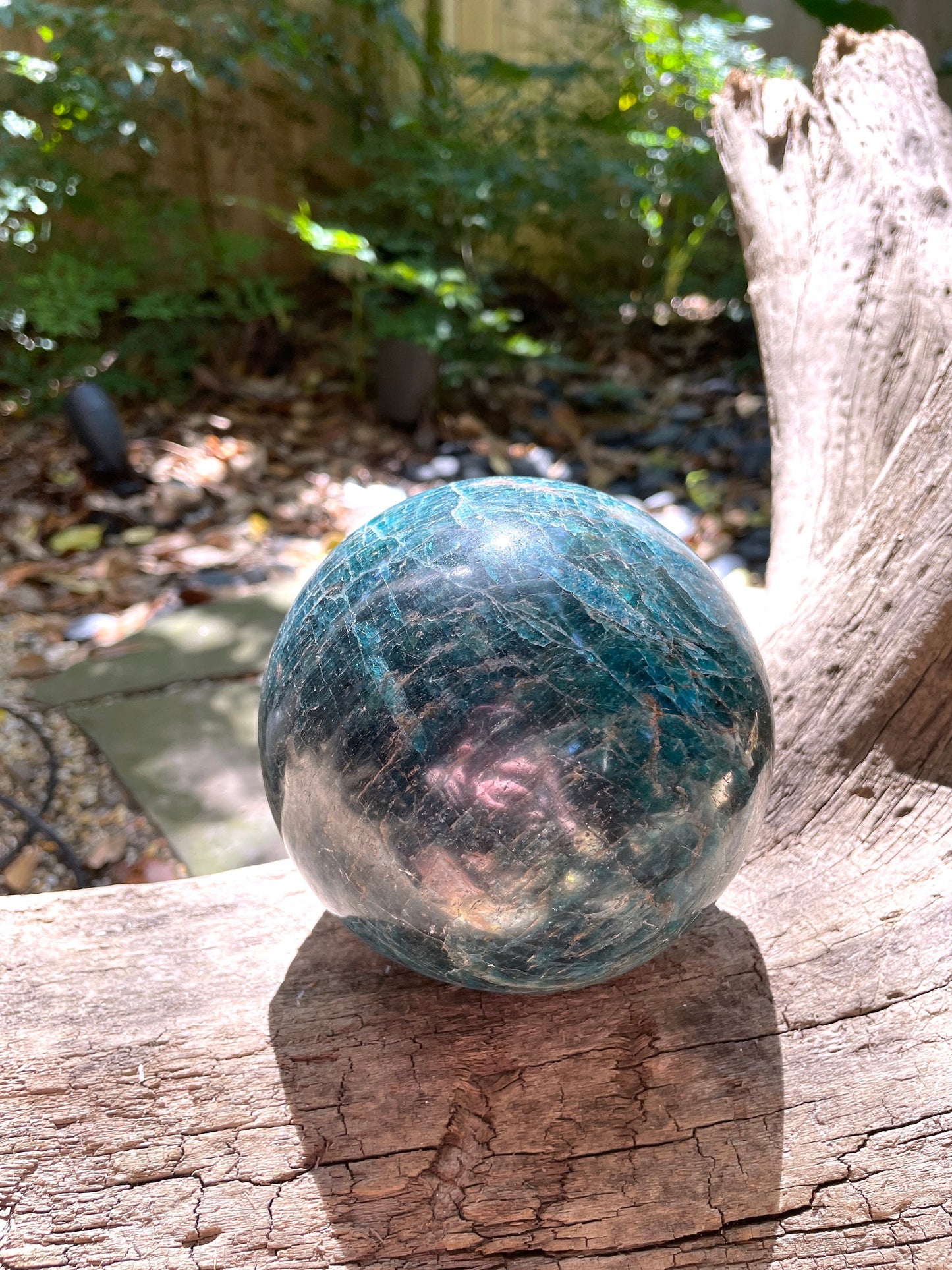 Blue Apatite 112mm 4.4" Polished Sphere from Madagascar 2362g 5lbs 3.3oz Wood Stand Included Mineral Crystal