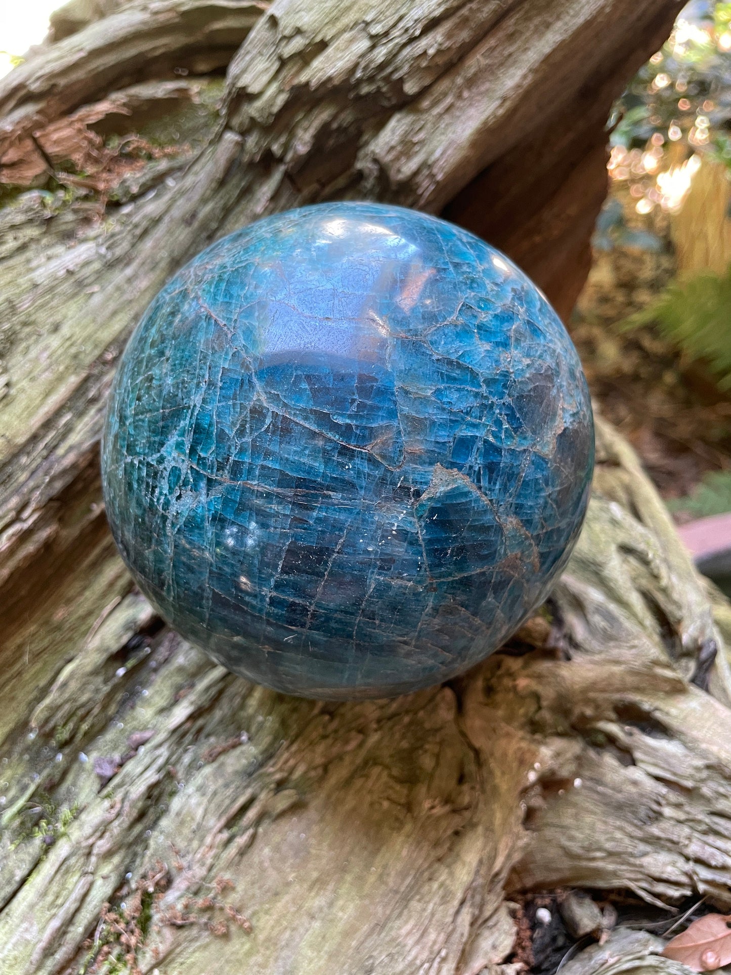 Blue Apatite 112mm 4.4" Polished Sphere from Madagascar 2362g 5lbs 3.3oz Wood Stand Included Mineral Crystal