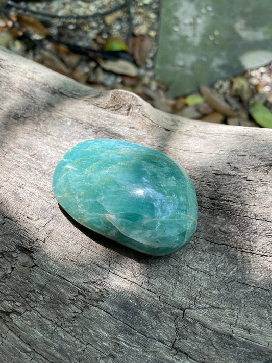 Gemmy Blue Polished Amazonite Palm Stone 96.3g From Madagascar Mineral Crystal