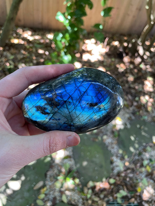 Lovely Polished  Labradorite Palm Stone 288g Great Flash From Madagascar Mineral Crystal