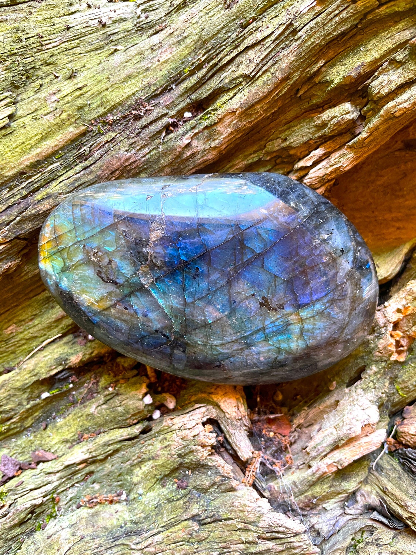 Lovely Polished  Labradorite Palm Stone 288g Great Flash From Madagascar Mineral Crystal