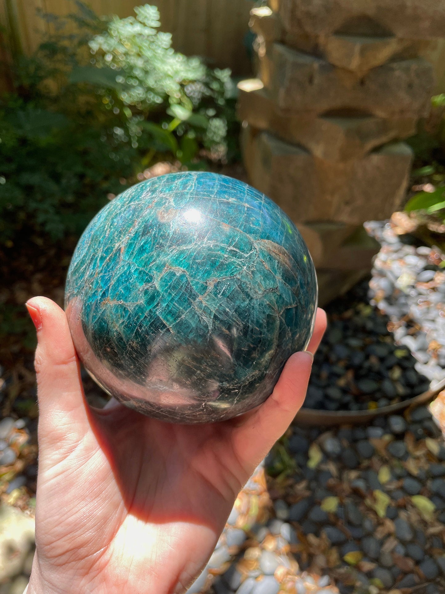 Blue Apatite 112mm 4.4" Polished Sphere from Madagascar 2362g 5lbs 3.3oz Wood Stand Included Mineral Crystal