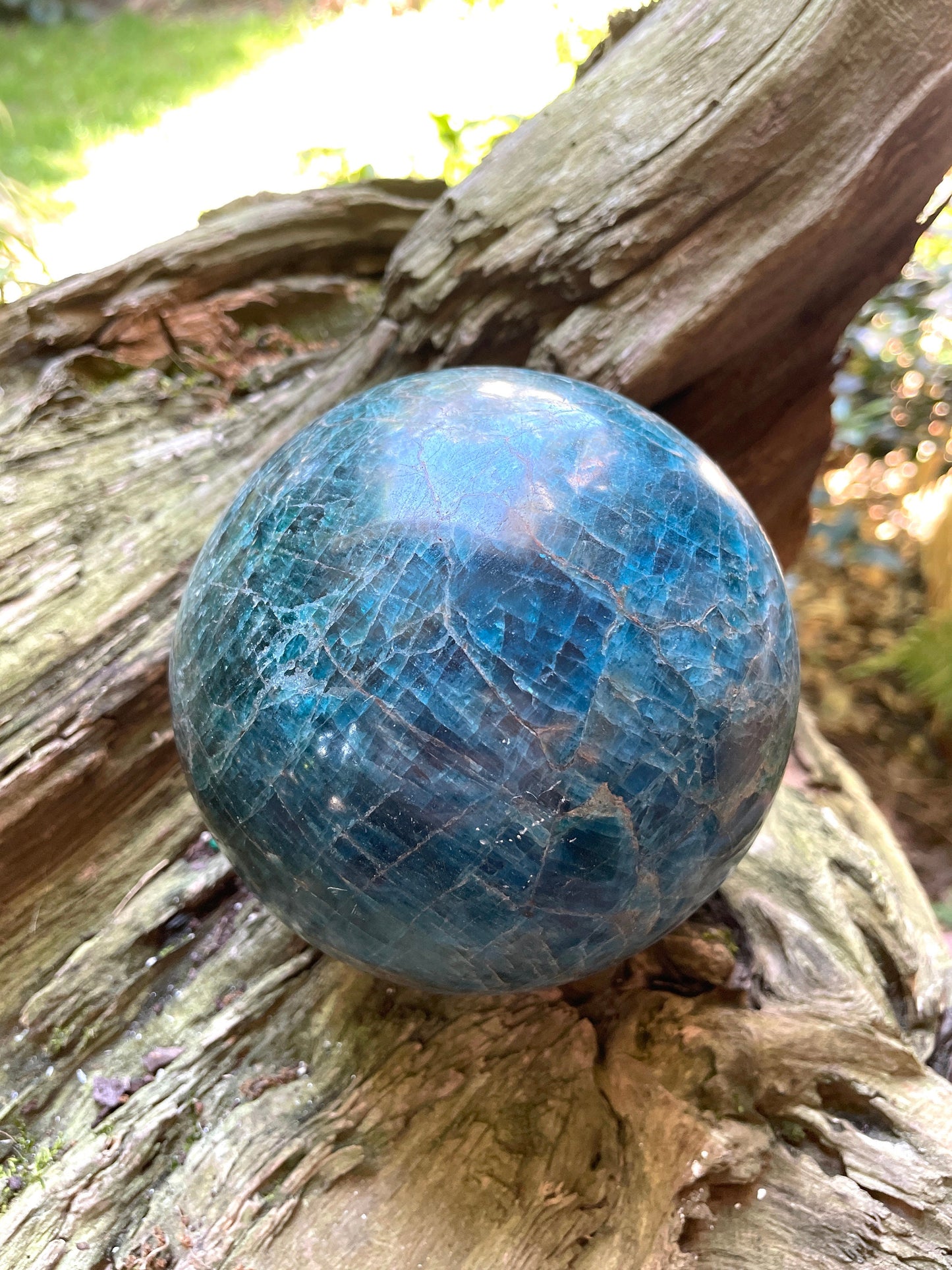 Blue Apatite 112mm 4.4" Polished Sphere from Madagascar 2362g 5lbs 3.3oz Wood Stand Included Mineral Crystal