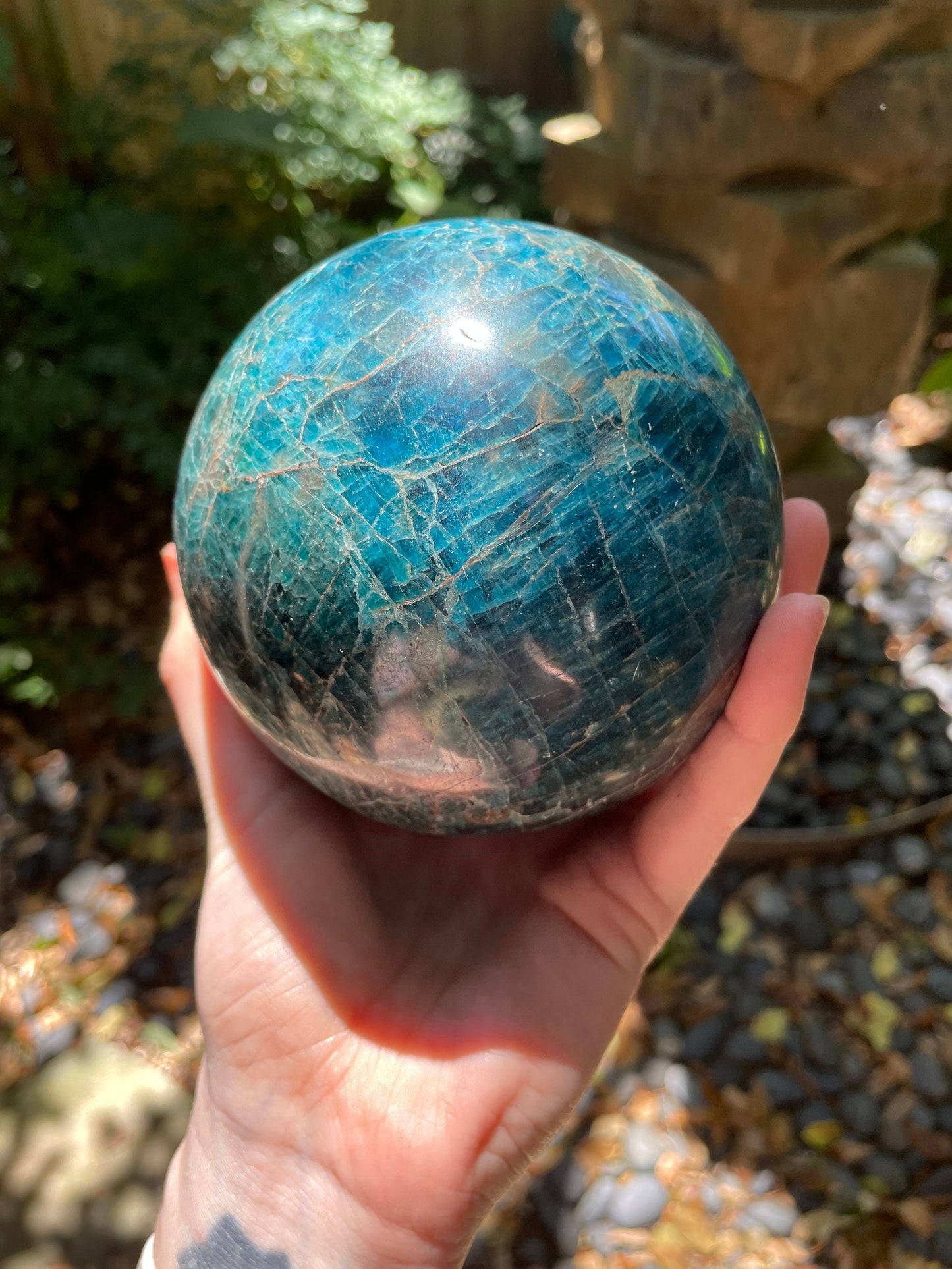 Blue Apatite 112mm 4.4" Polished Sphere from Madagascar 2362g 5lbs 3.3oz Wood Stand Included Mineral Crystal