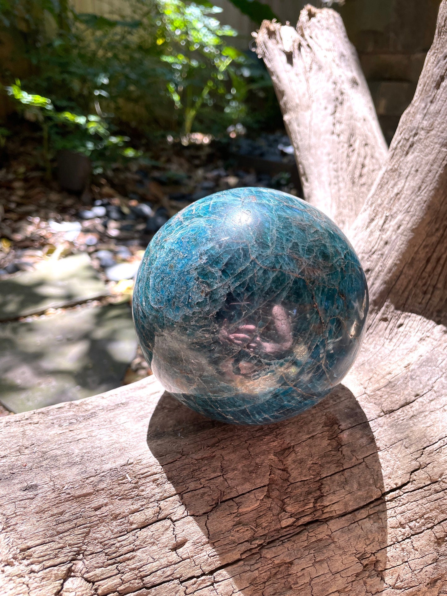 Blue Apatite 112mm 4.4" Polished Sphere from Madagascar 2362g 5lbs 3.3oz Wood Stand Included Mineral Crystal