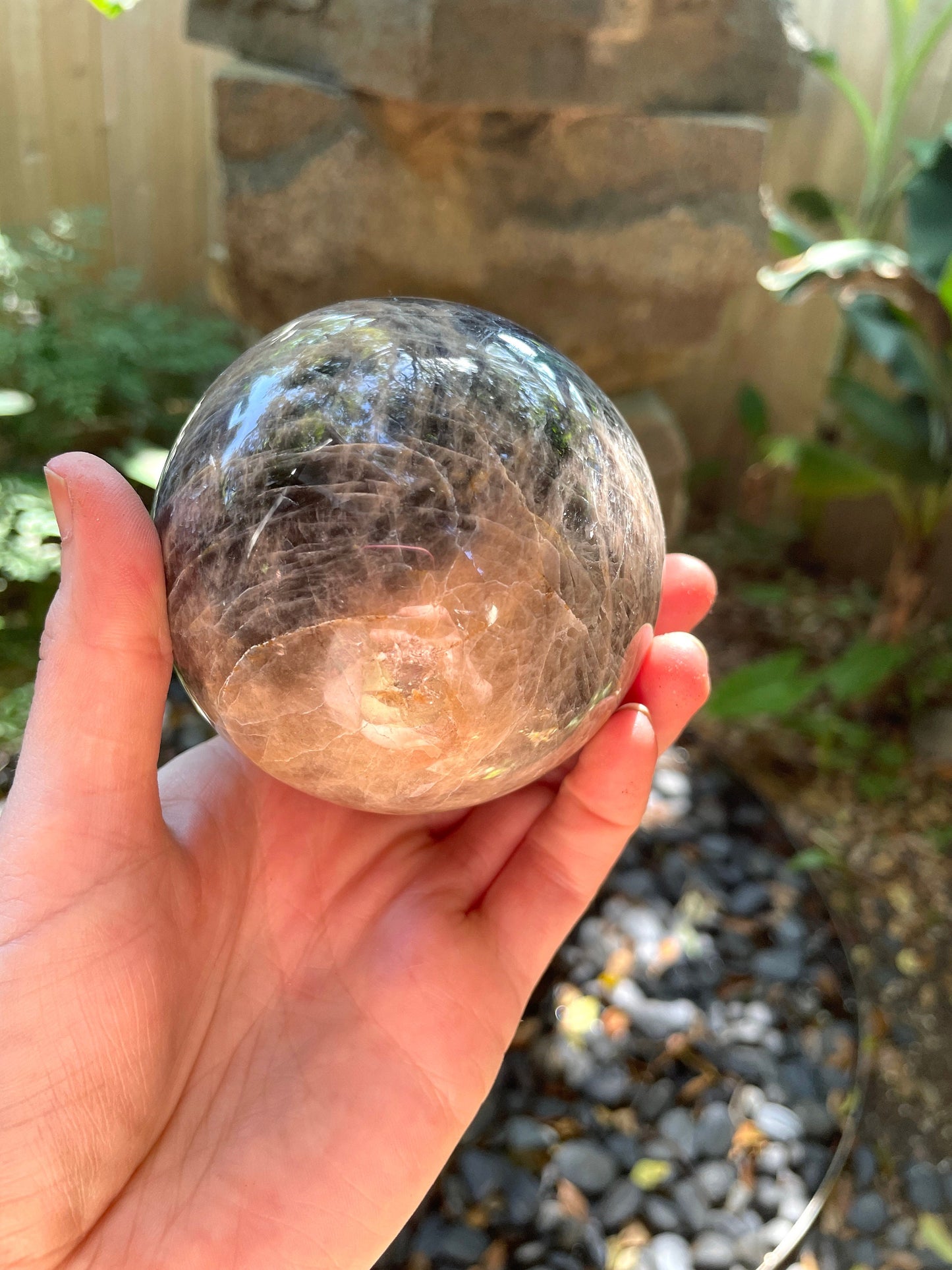 Black Moonstone Sphere with Wooden Stand  82mm 3.2" 754g 1lb 10.6oz Specimen From Madagascar Display