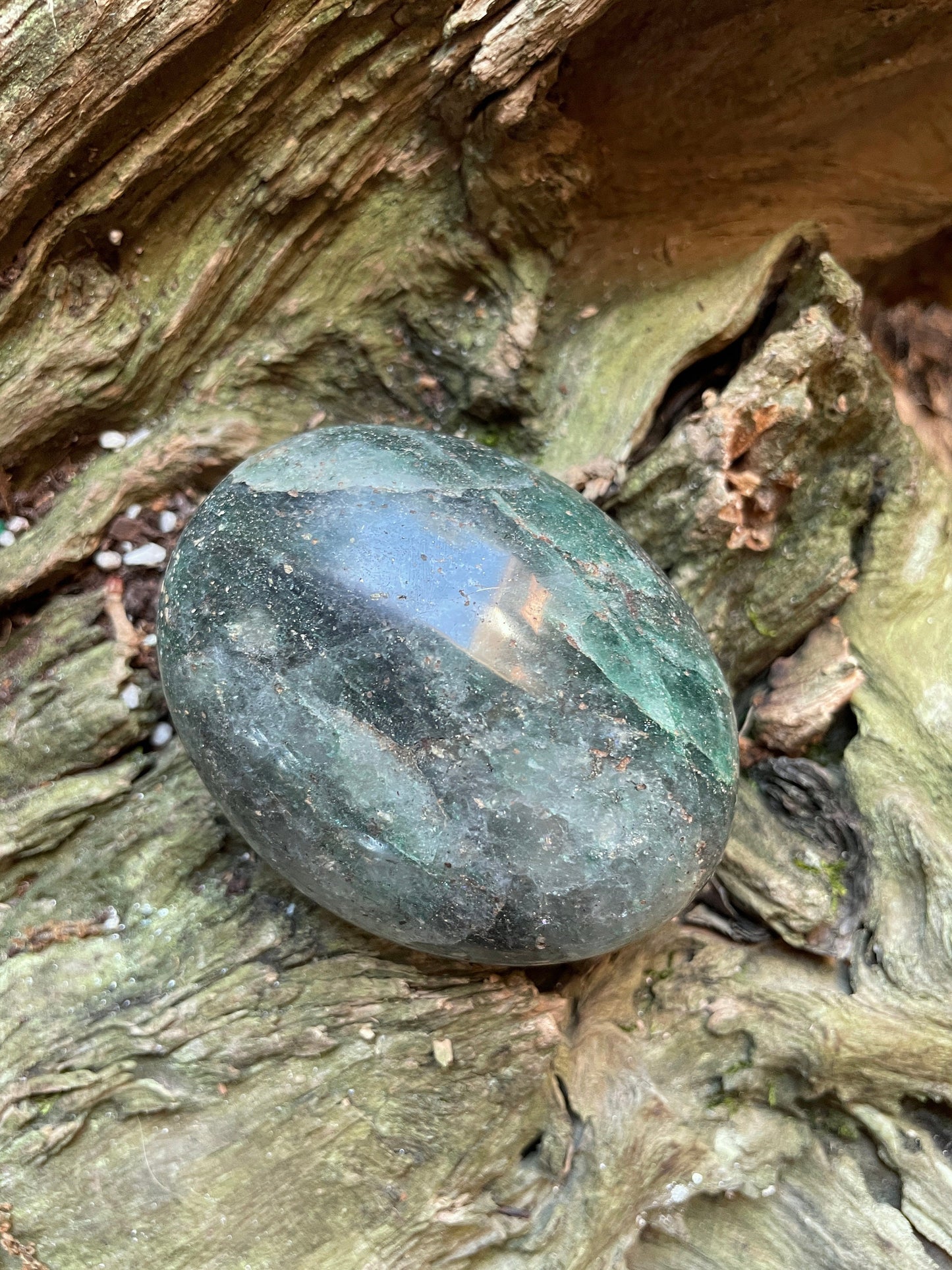 Deep Green Fuchsite palm stone 150.7g Specimen From Madagascar Crystals Minerals