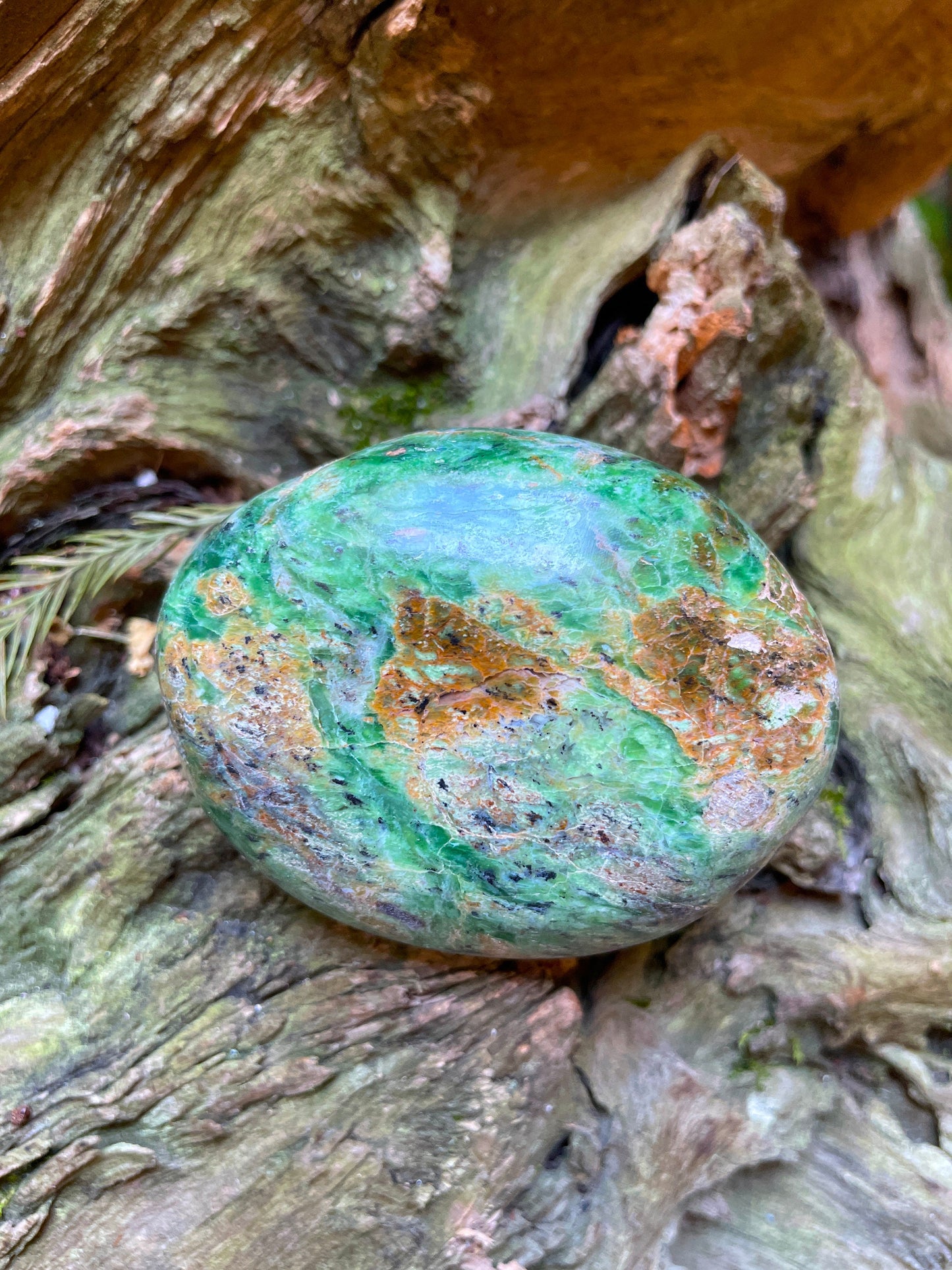 Polished Green Chrysocolla Palm Stone From Madagascar, Specimen 115.4g Mineral Crystal