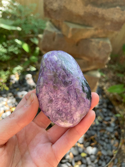 Rare Charoite Palm Stone Specimen 140.7g From Sakha Republic, Siberia, Russia Mineral