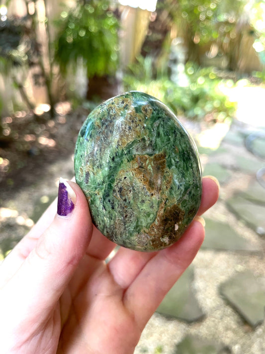 Polished Green Chrysocolla Palm Stone From Madagascar, Specimen 115.4g Mineral Crystal