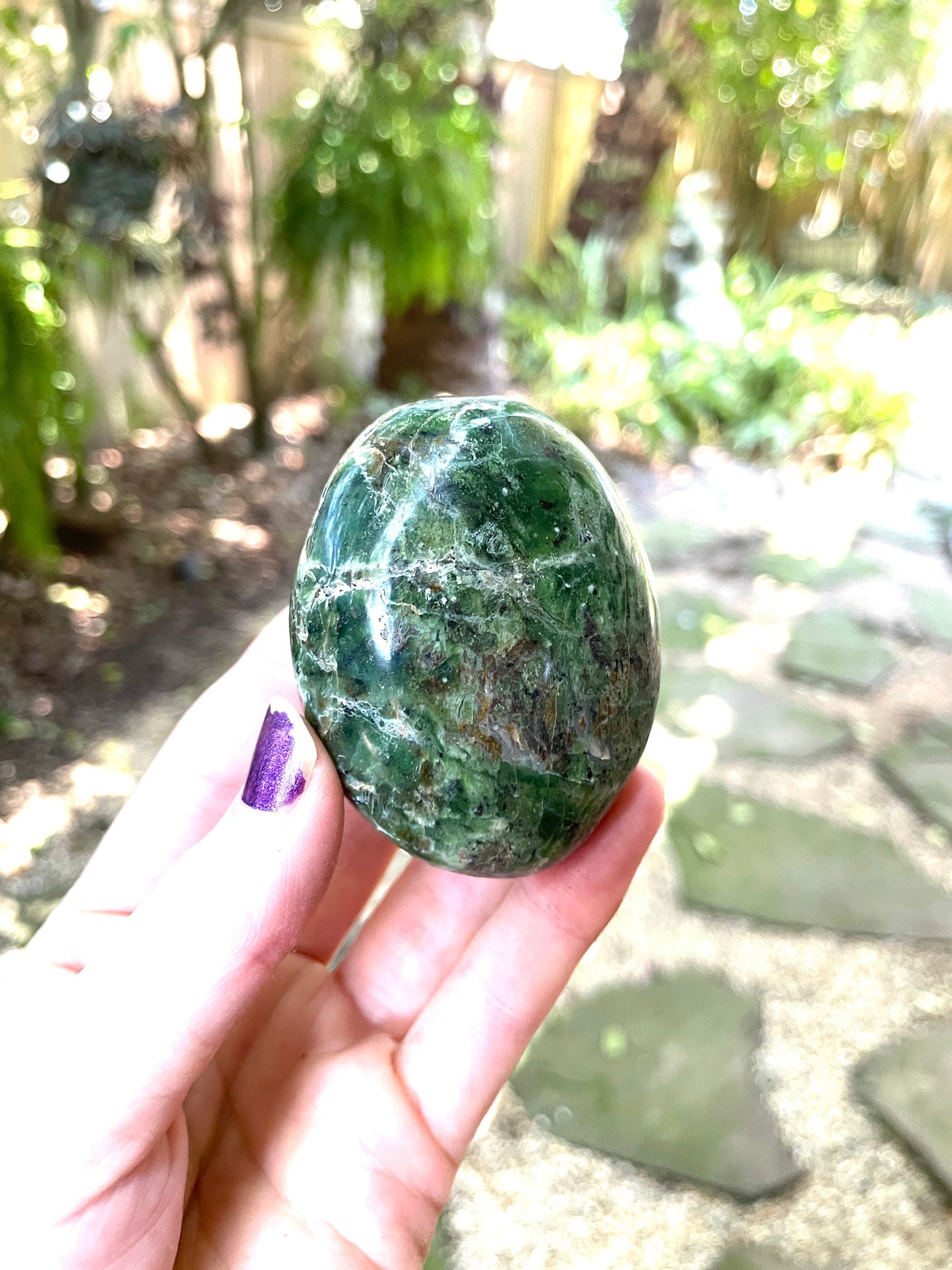 Polished Green Chrysocolla Palm Stone From Madagascar, Specimen 115.4g Mineral Crystal