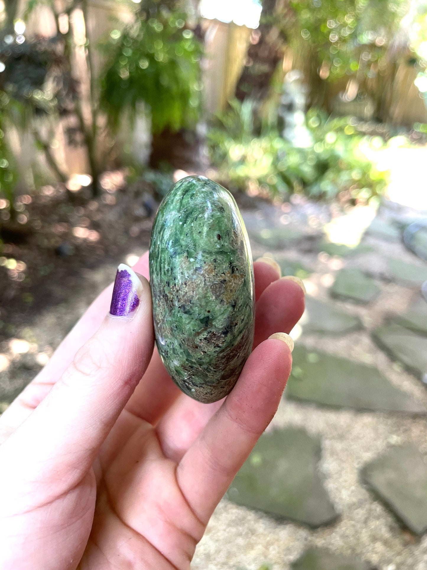 Polished Green Chrysocolla Palm Stone From Madagascar, Specimen 115.4g Mineral Crystal