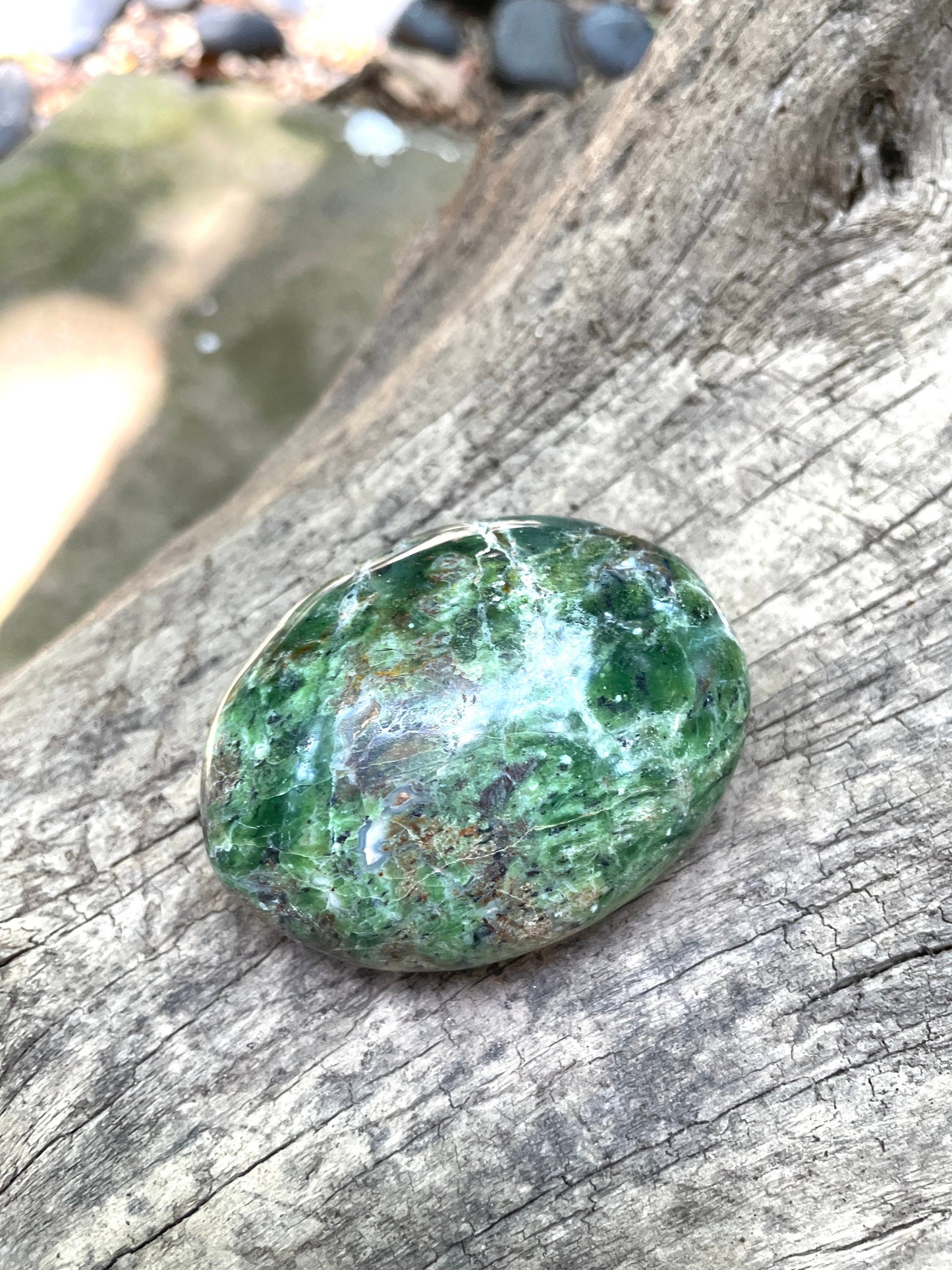 Polished Green Chrysocolla Palm Stone From Madagascar, Specimen 115.4g Mineral Crystal