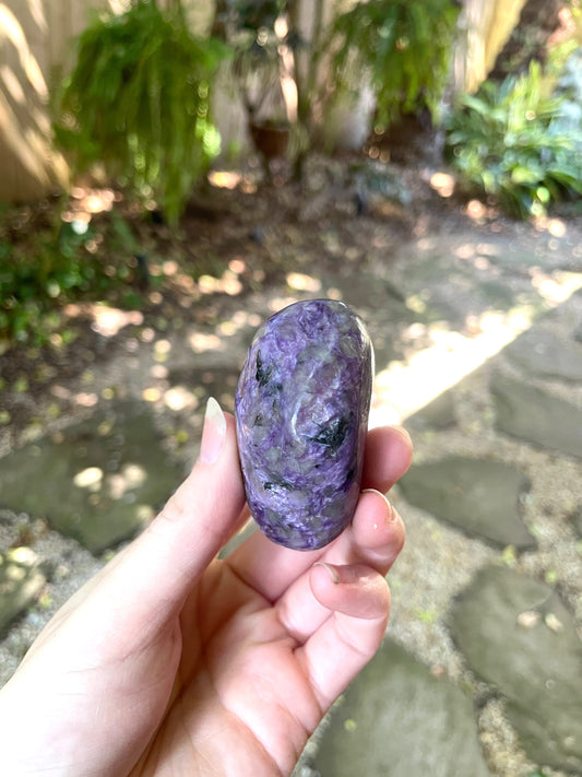 Small Charoite Palm Stone Specimen 133.1g From Sakha Republic, Siberia, Russia Mineral