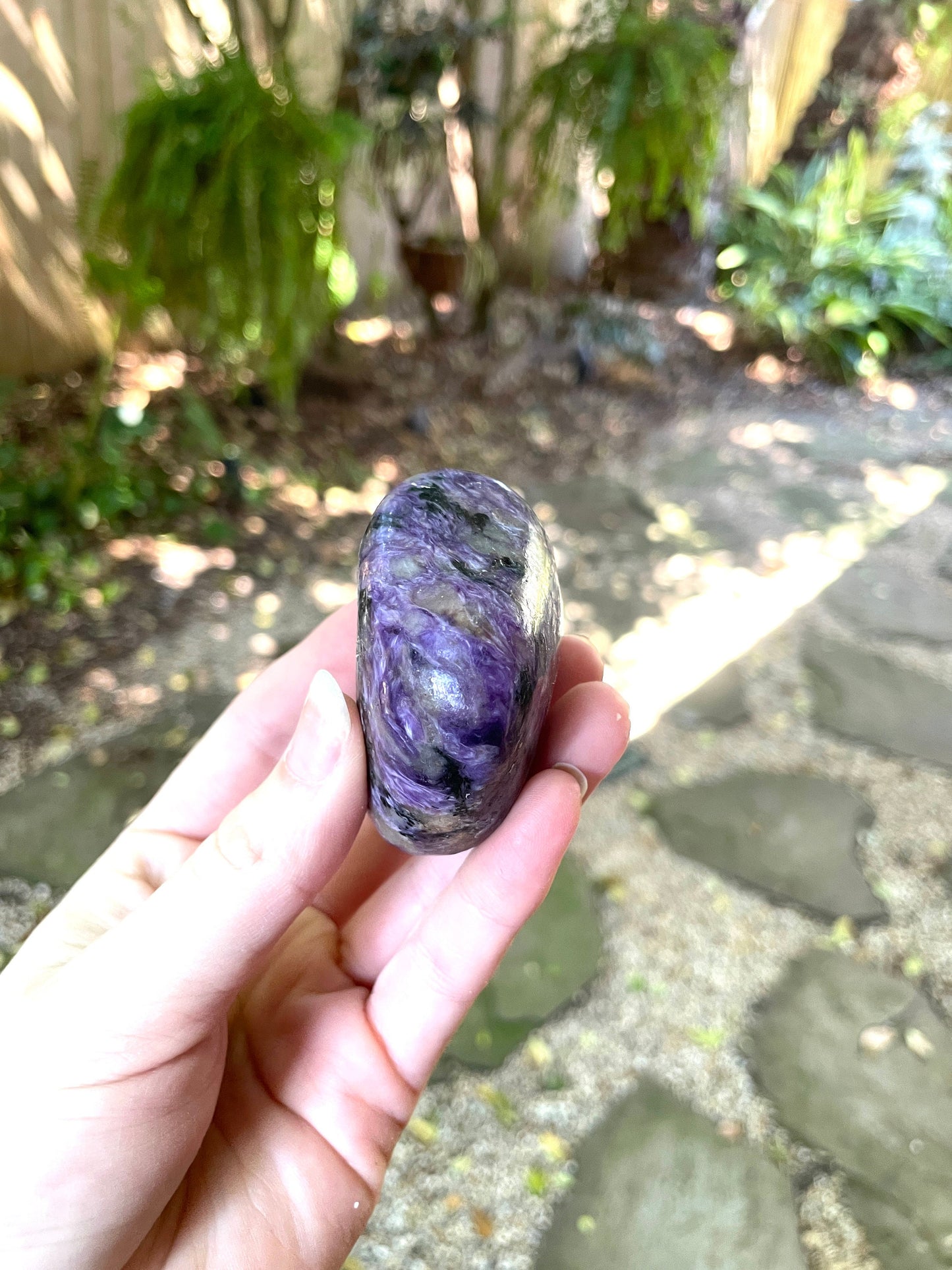 Small Charoite Palm Stone Specimen 133.1g From Sakha Republic, Siberia, Russia Mineral