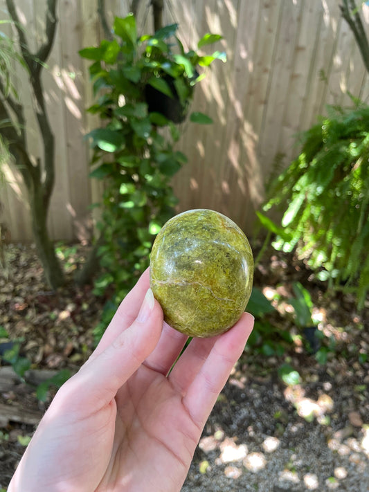 Polished Green Opal Palm Stone From Madagascar, Specimen 125.5g Mineral Crystal