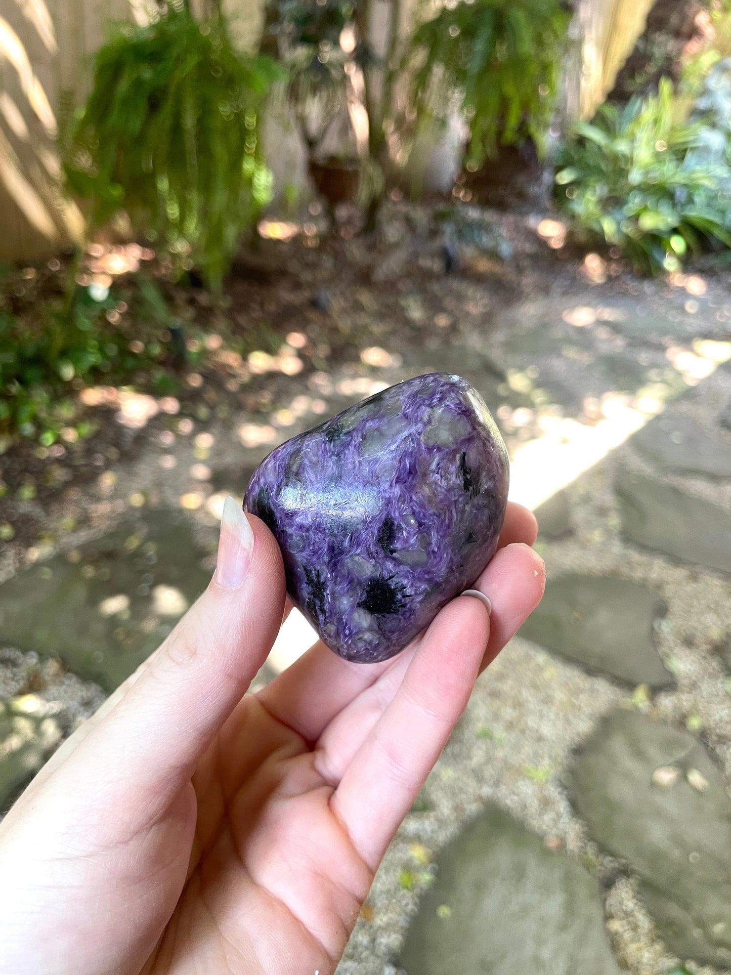 Small Charoite Palm Stone Specimen 133.1g From Sakha Republic, Siberia, Russia Mineral