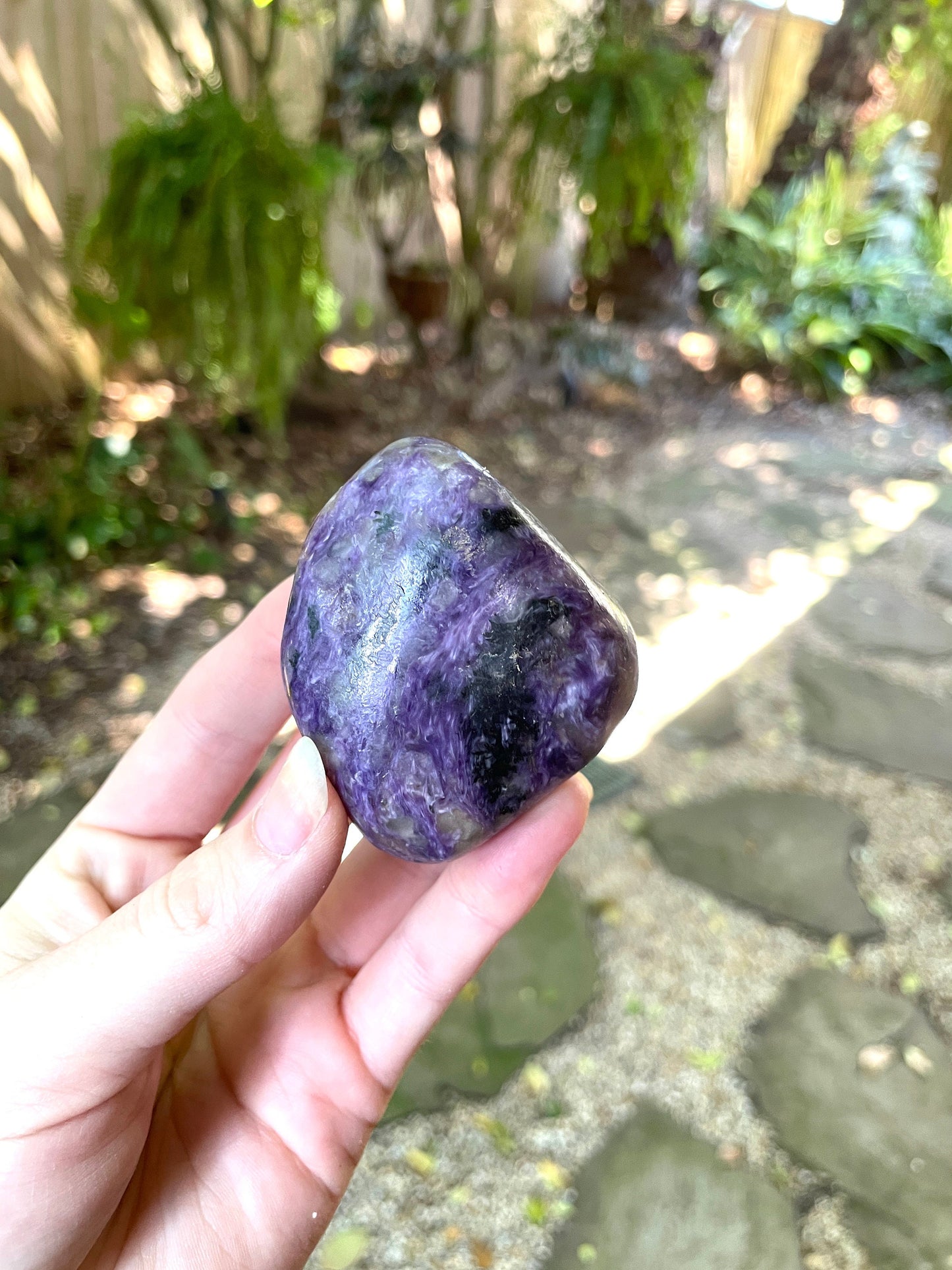 Small Charoite Palm Stone Specimen 133.1g From Sakha Republic, Siberia, Russia Mineral