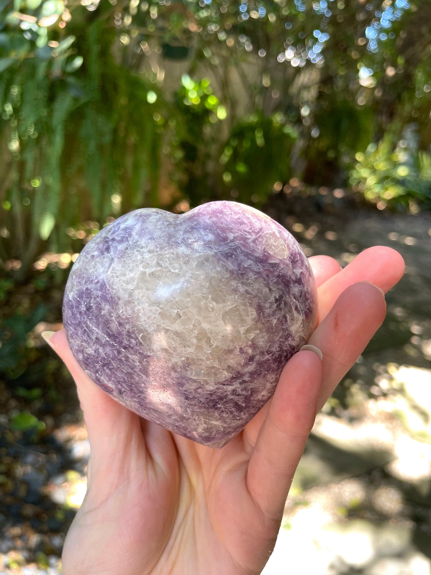 Large Polished Purple Lepidolite and Quartz Heart Stone Specimen 343.8g From Madagascar Minerals Crystals